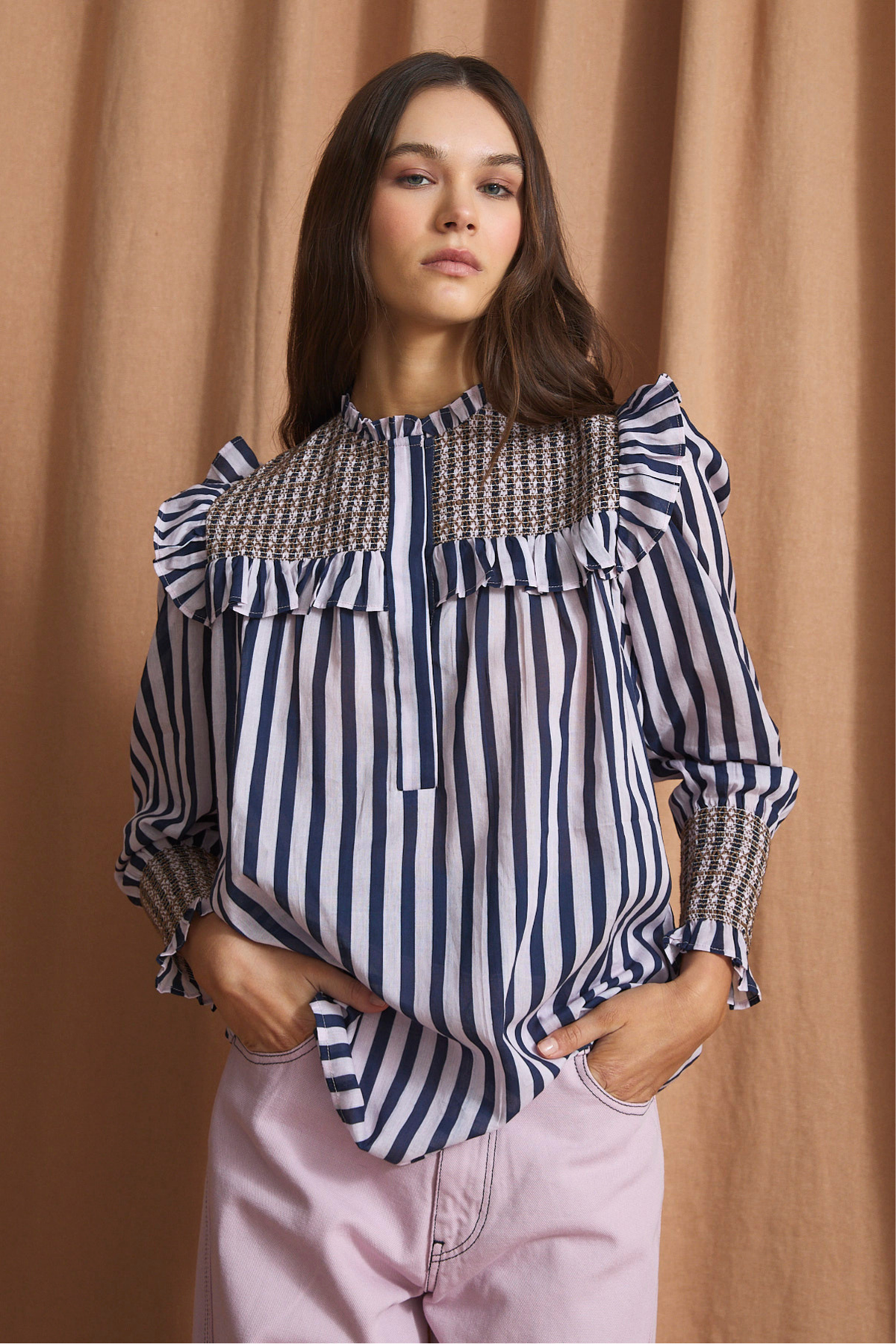 BLUSA CONCHITA LINEAS MALVA