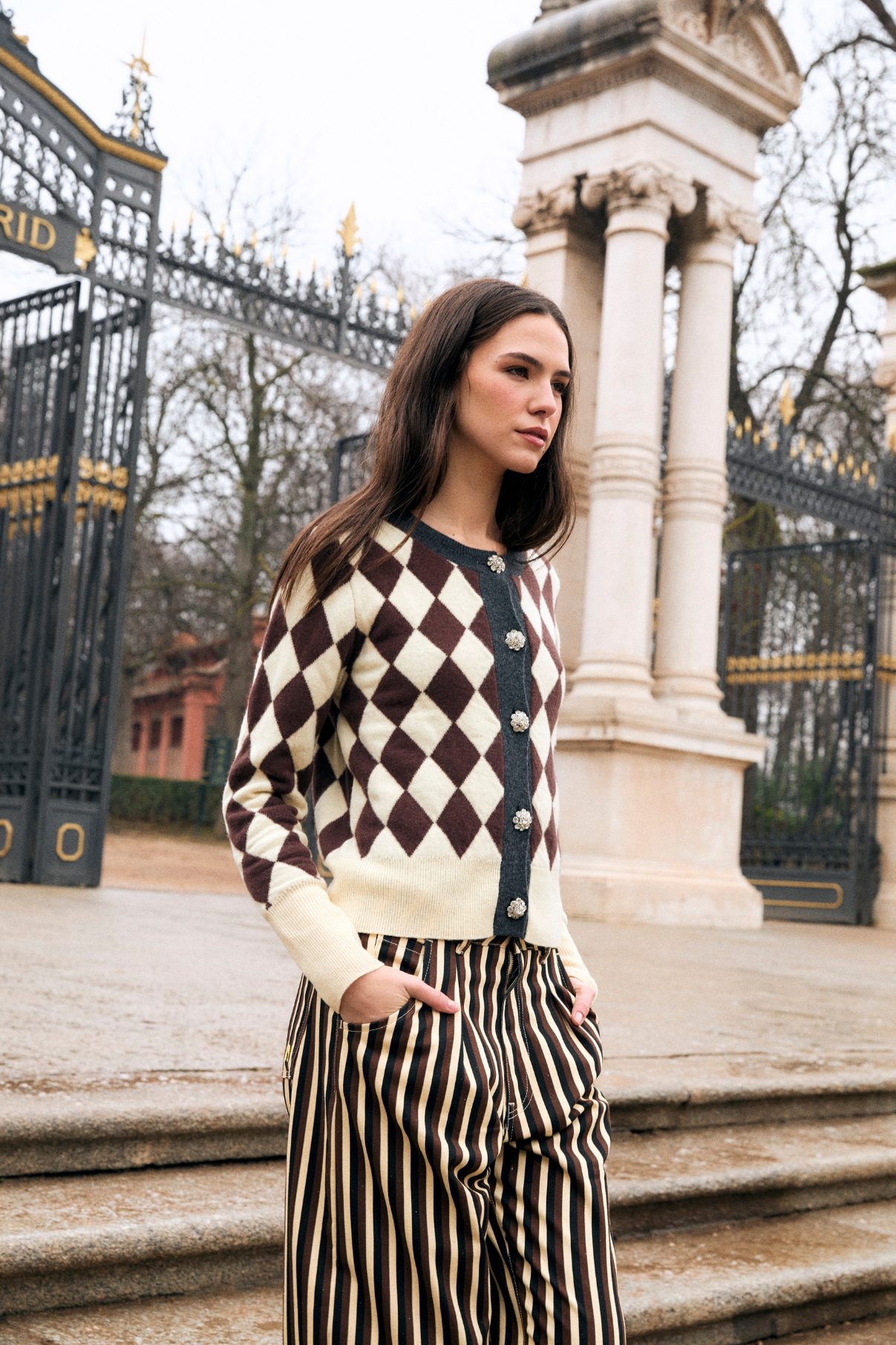CHAQUETA ARLEQUIN PUNTO MANTEQUILLA