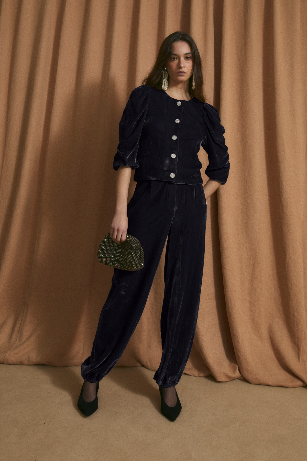 LINDA VELVET NAVY TROUSERS