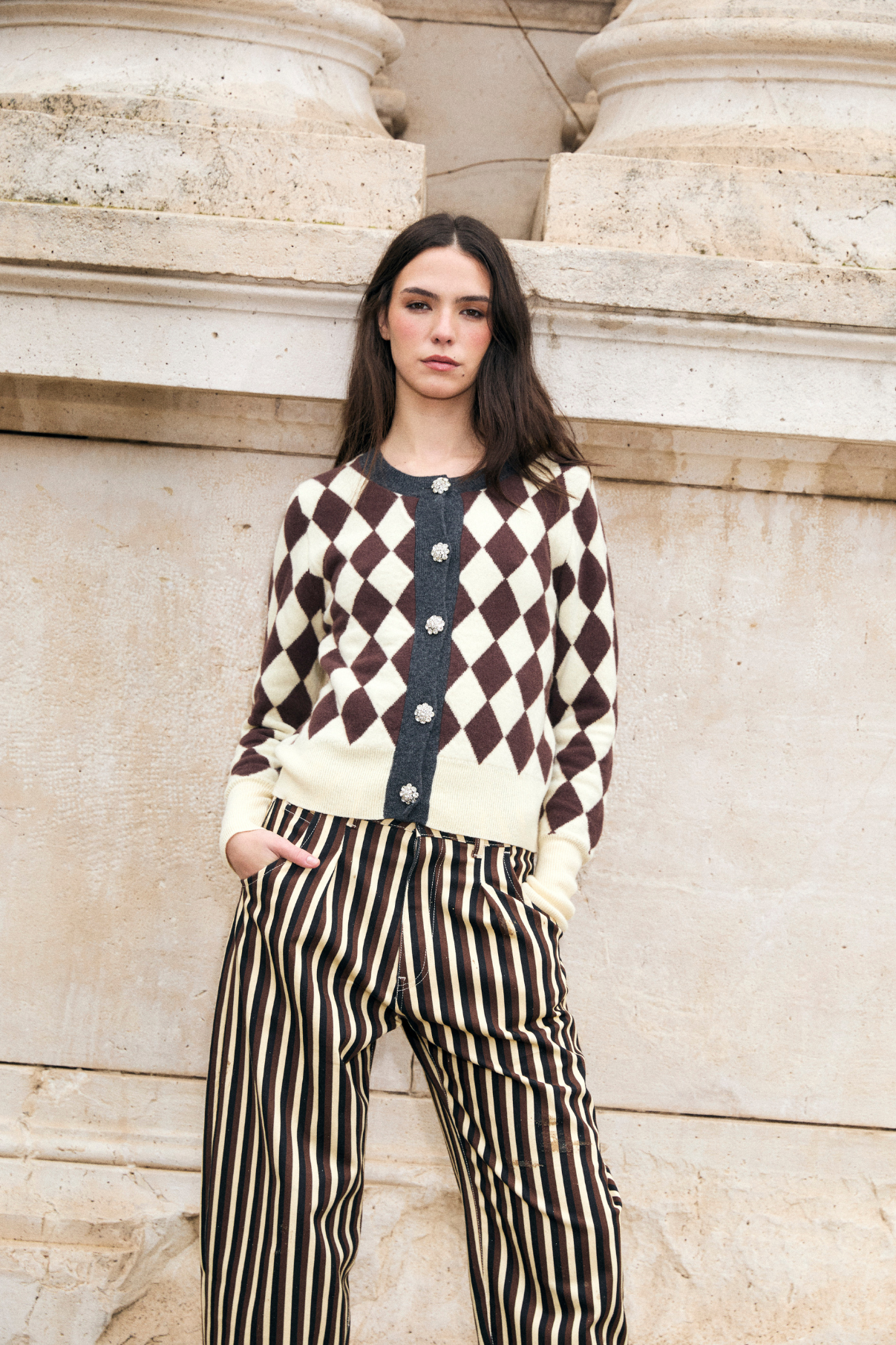 CHAQUETA ARLEQUIN PUNTO MANTEQUILLA