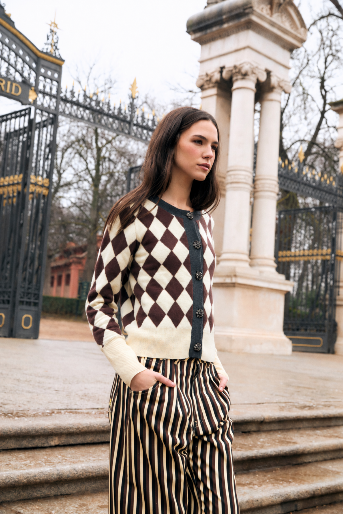 CHAQUETA ARLEQUIN PUNTO MANTEQUILLA