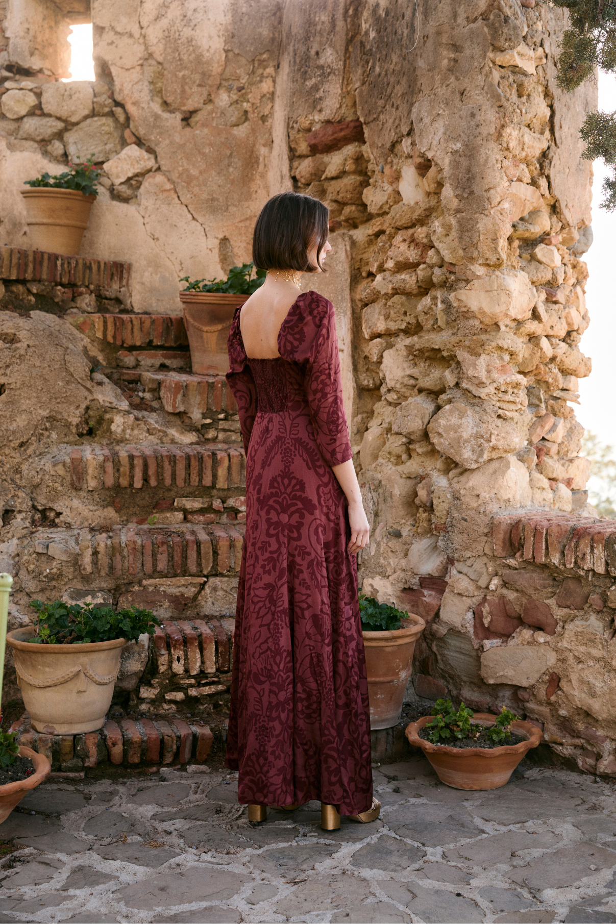 VESTIDO RAMONA DAMASCO TERRACOTA