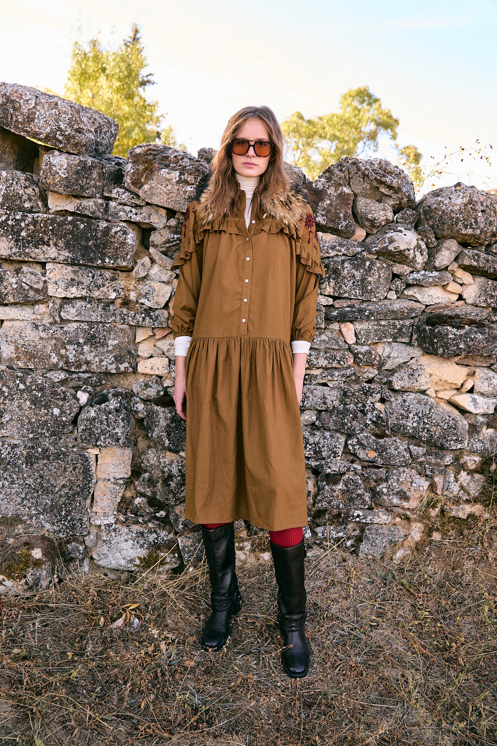 VESTIDO TRUJILLO EMBROIDERY KAKI