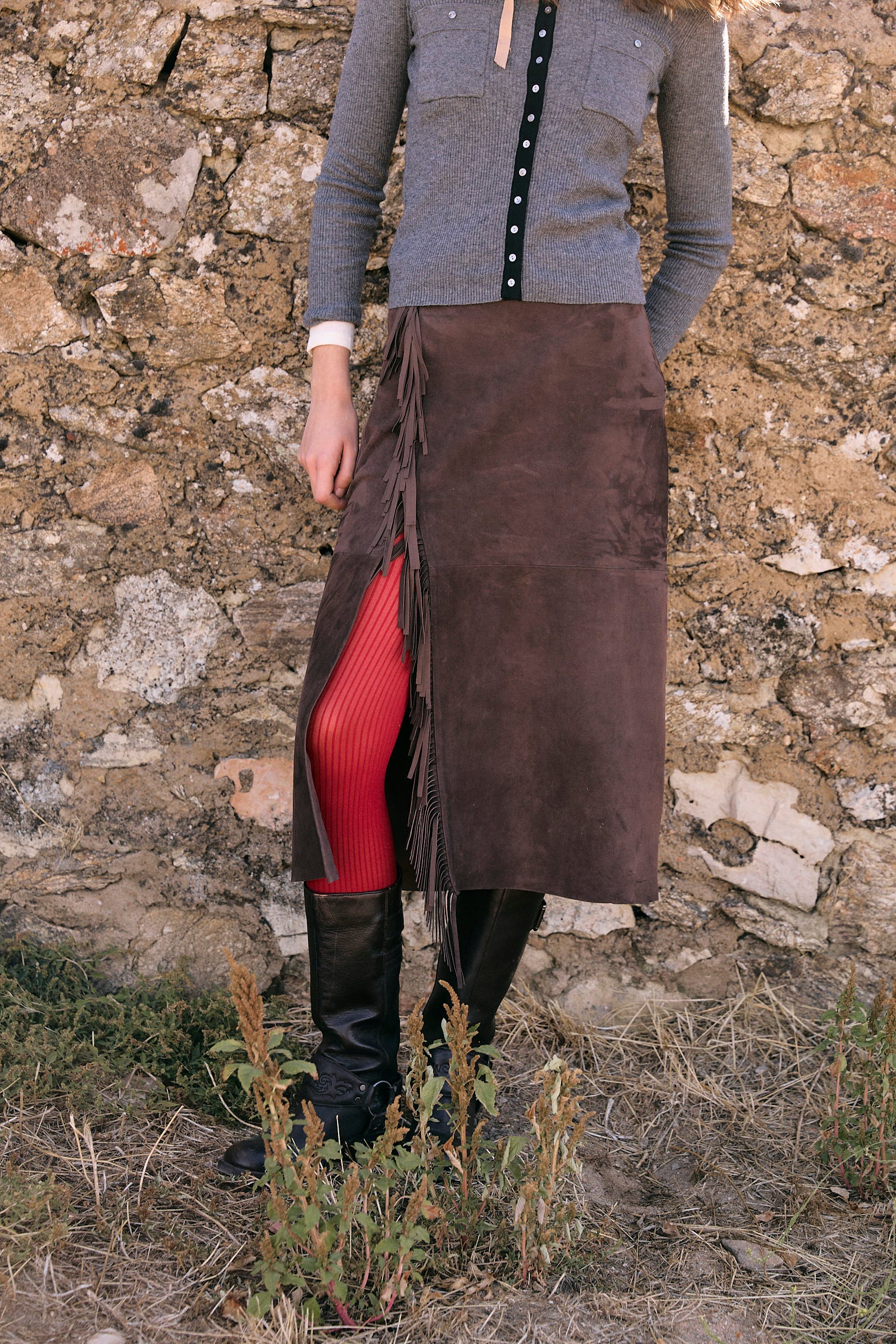CACERES LEATHER BROWN SKIRT