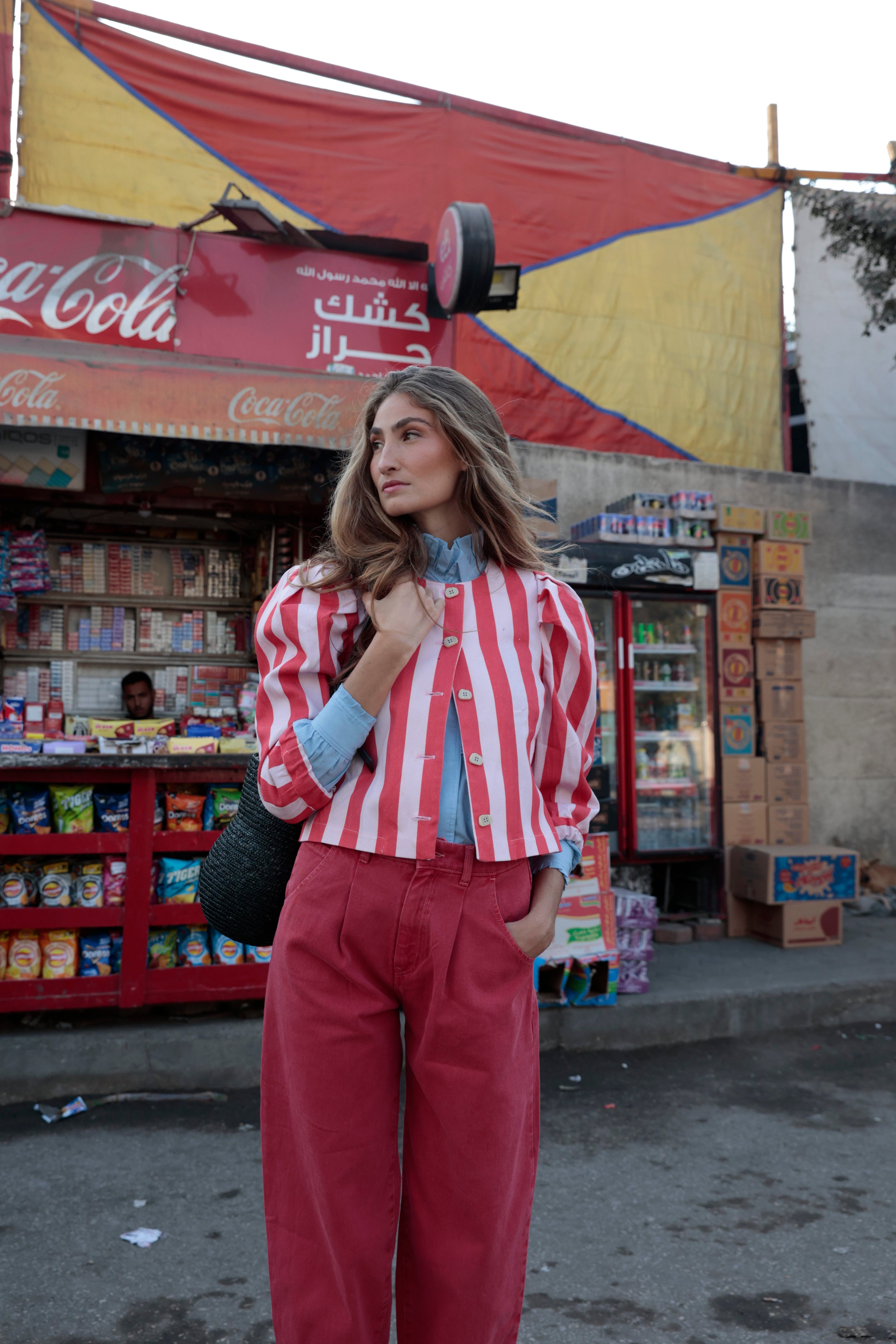 CHAQUETA FAROL BARRAS ROJO