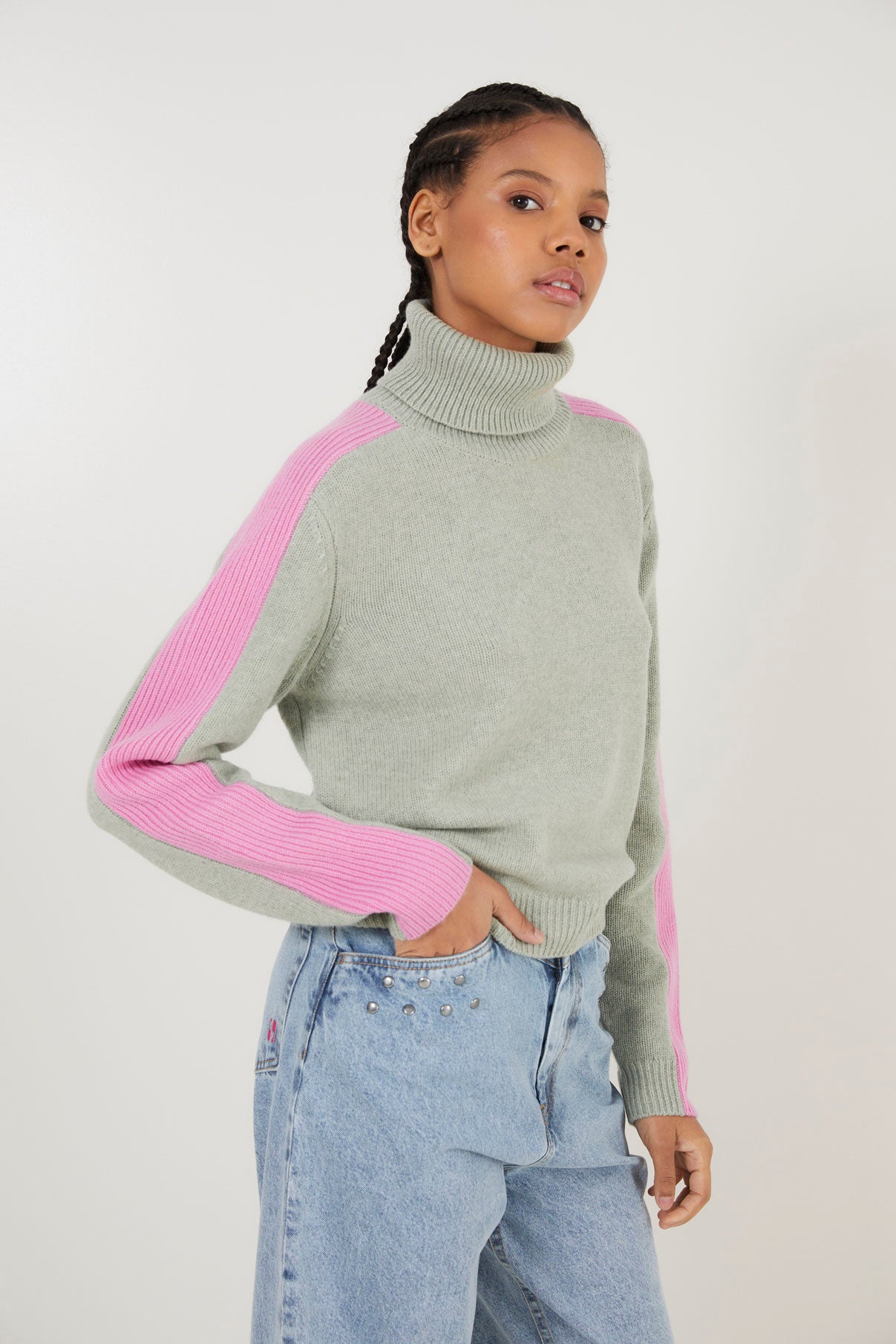 LINE KNITTED TURQUOISE JUMPER