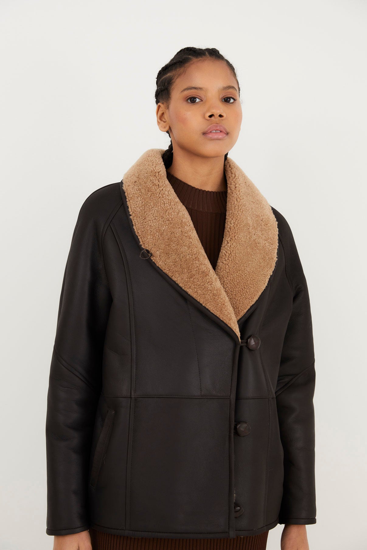 LAPONIA LEATHER CHOCOLATE COAT