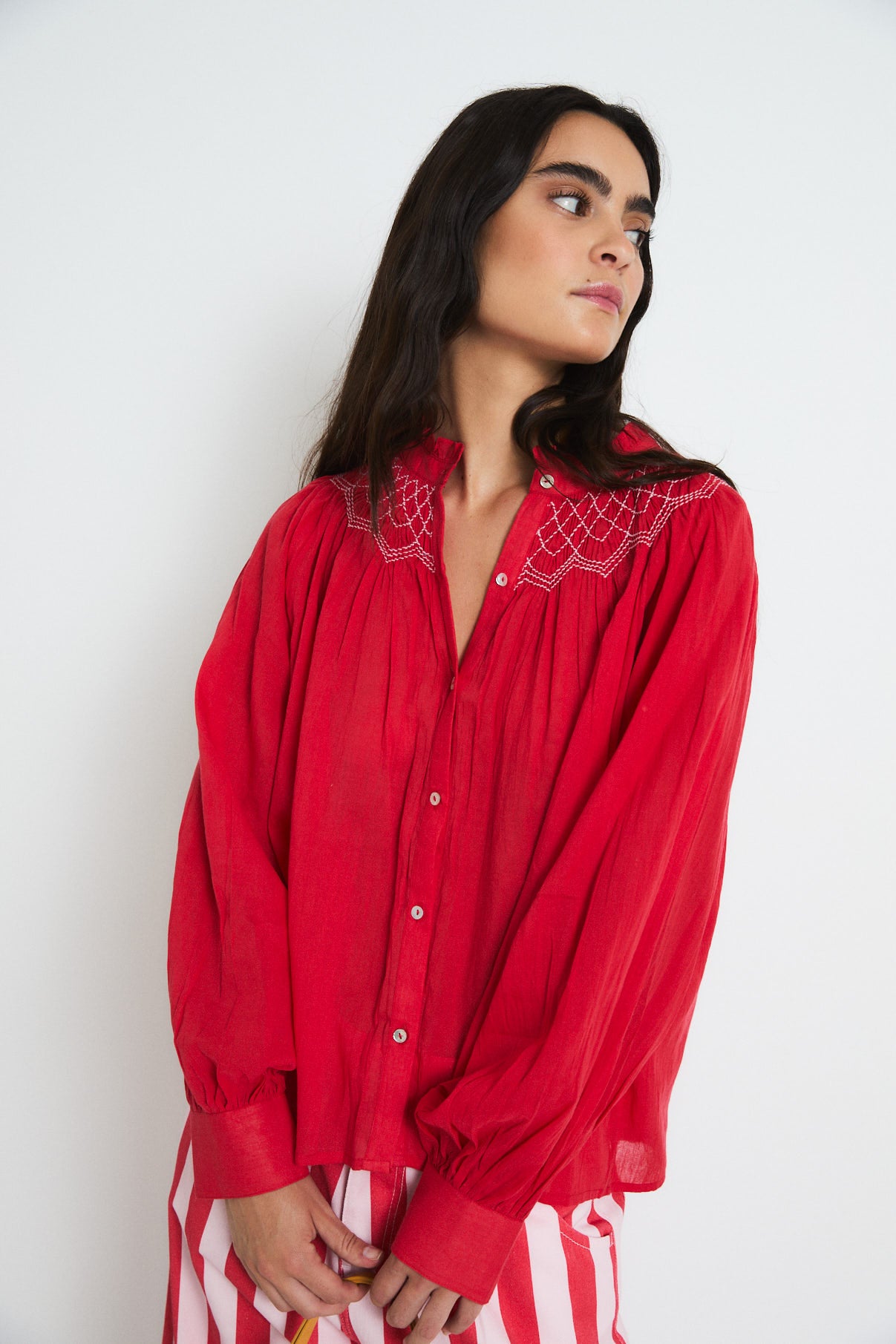 BLUSA TULIPAN VOILE ROJO
