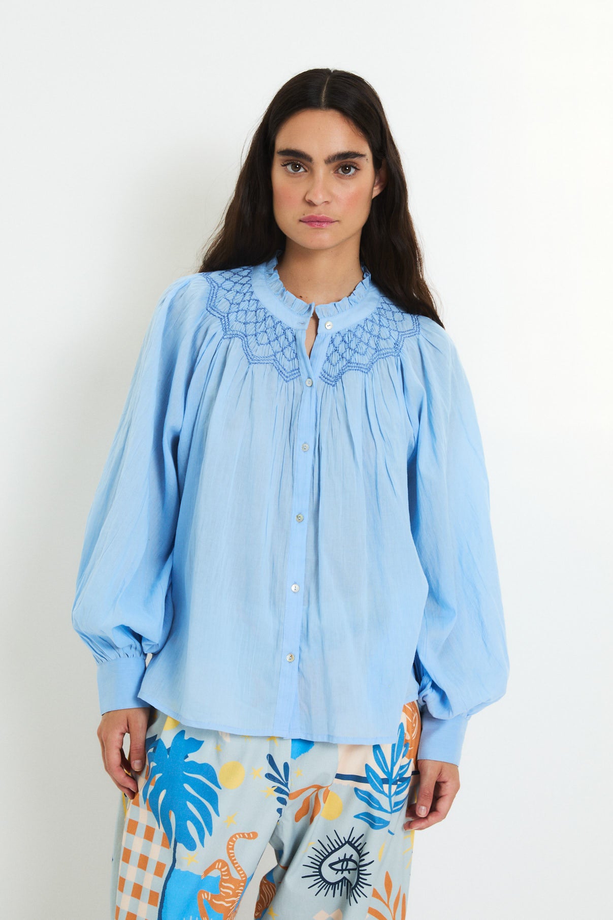 BLUSA TULIPAN VOILE AZUL