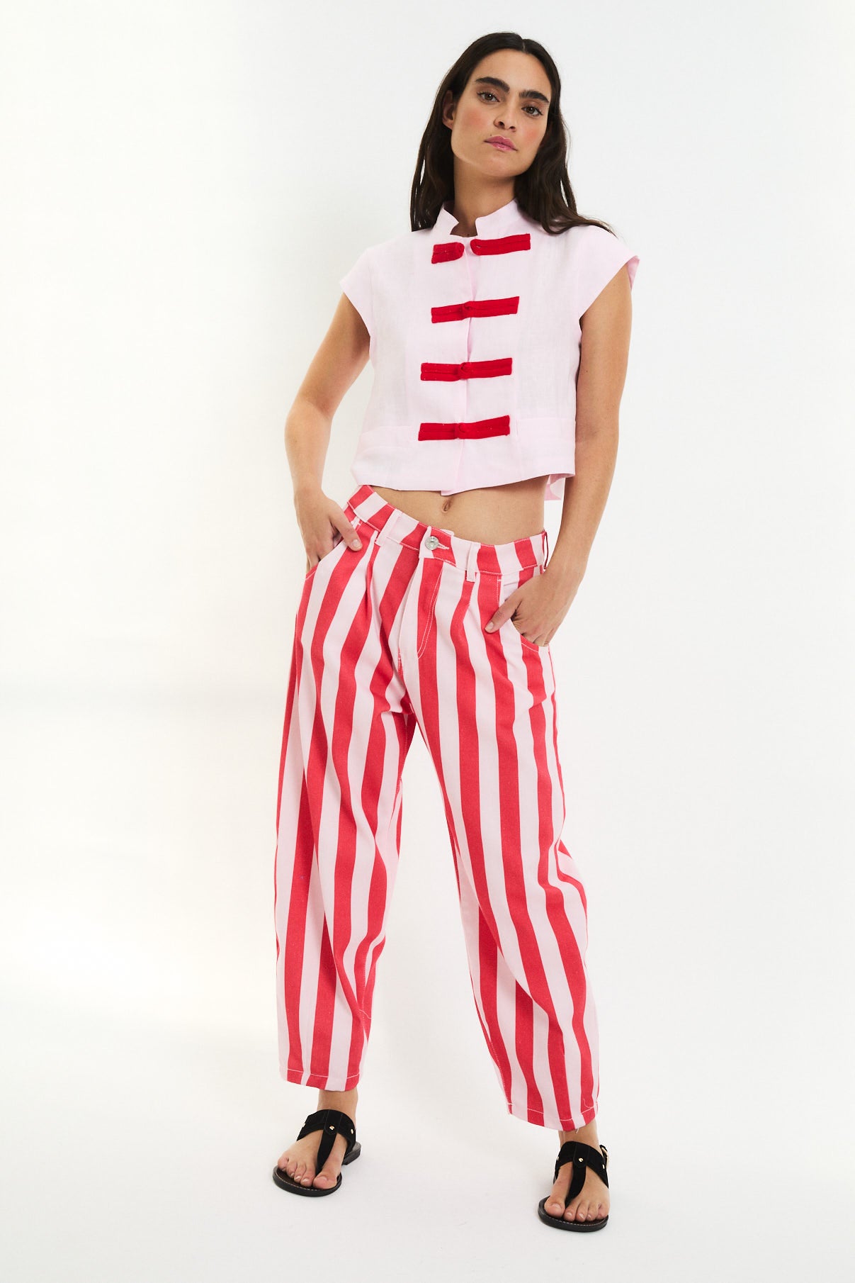 JEANS BOYFRIEND BARRAS ROJO