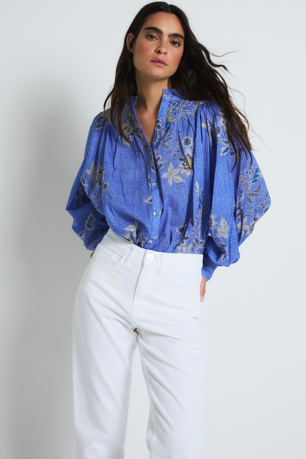 BLUSA TULIPAN PUNTOS AZUL