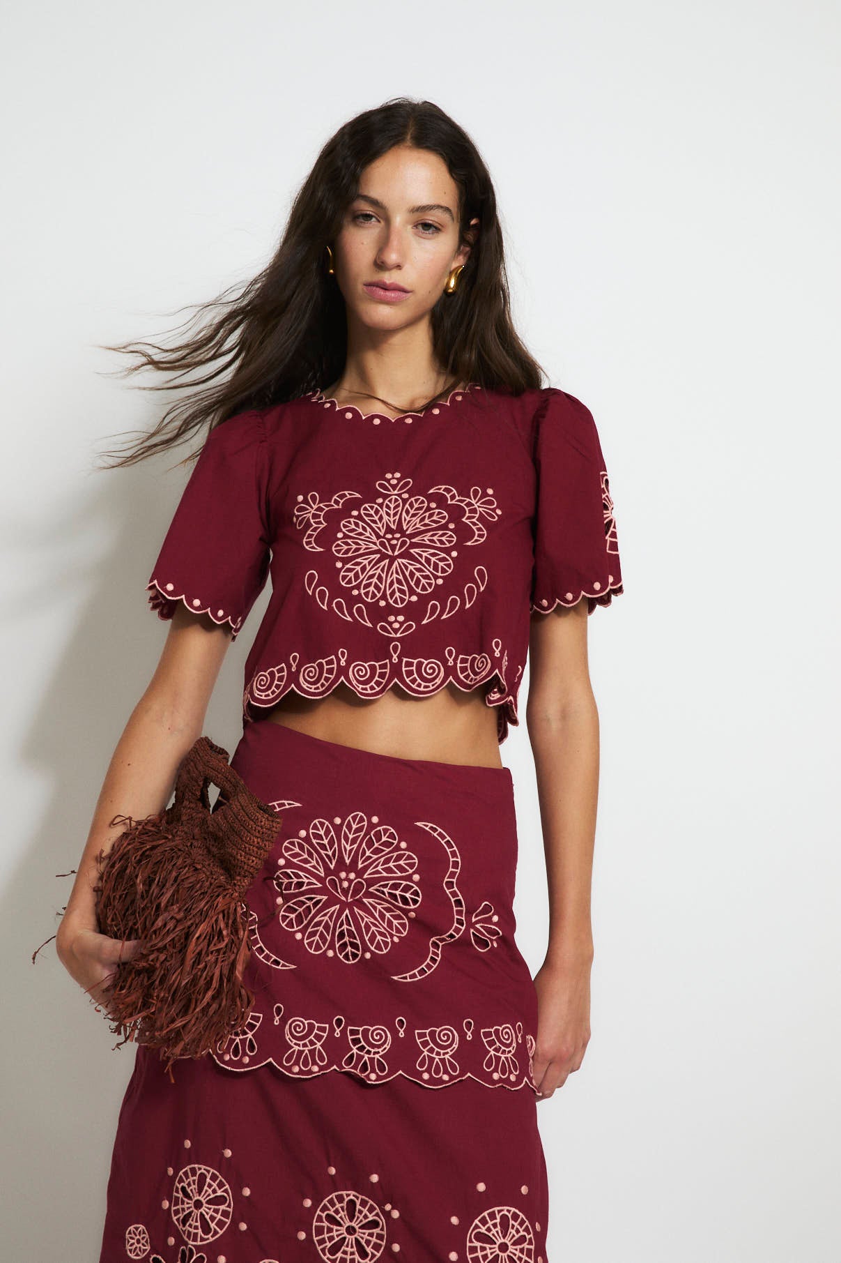 BOMBAY EMBROIDERY CHERRY TOP