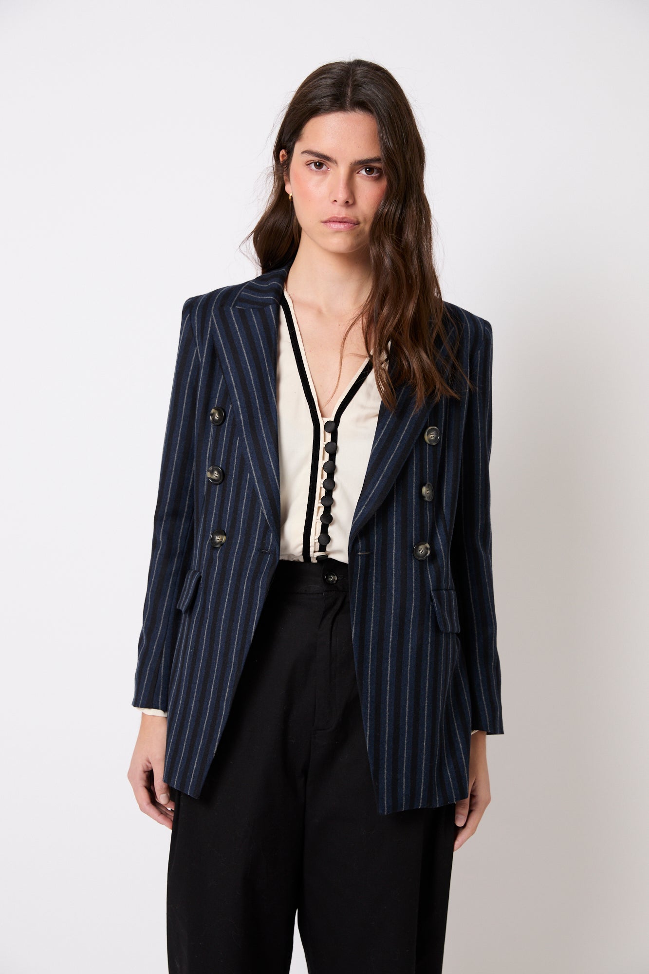 BLAZER CRUZADA RAYAS MARINO