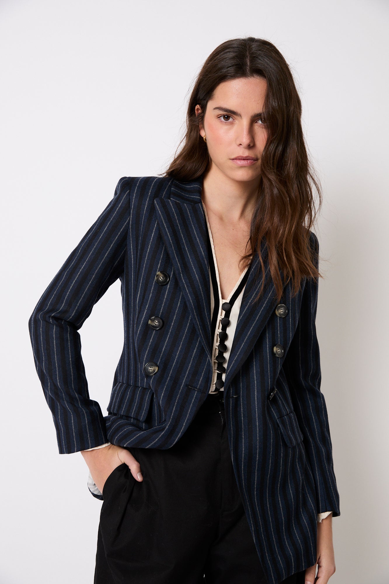 BLAZER CRUZADA RAYAS MARINO