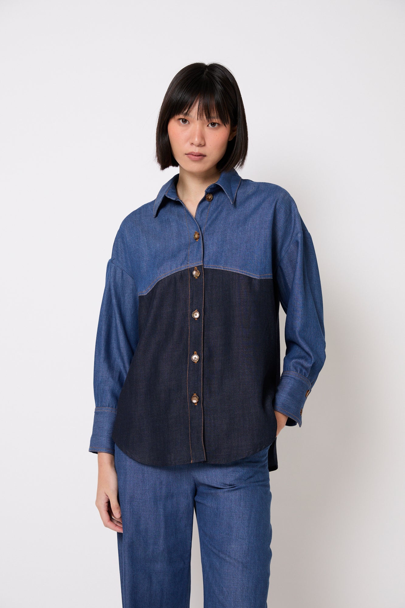 SOBRECAMISA TEJAS TENCEL AZUL