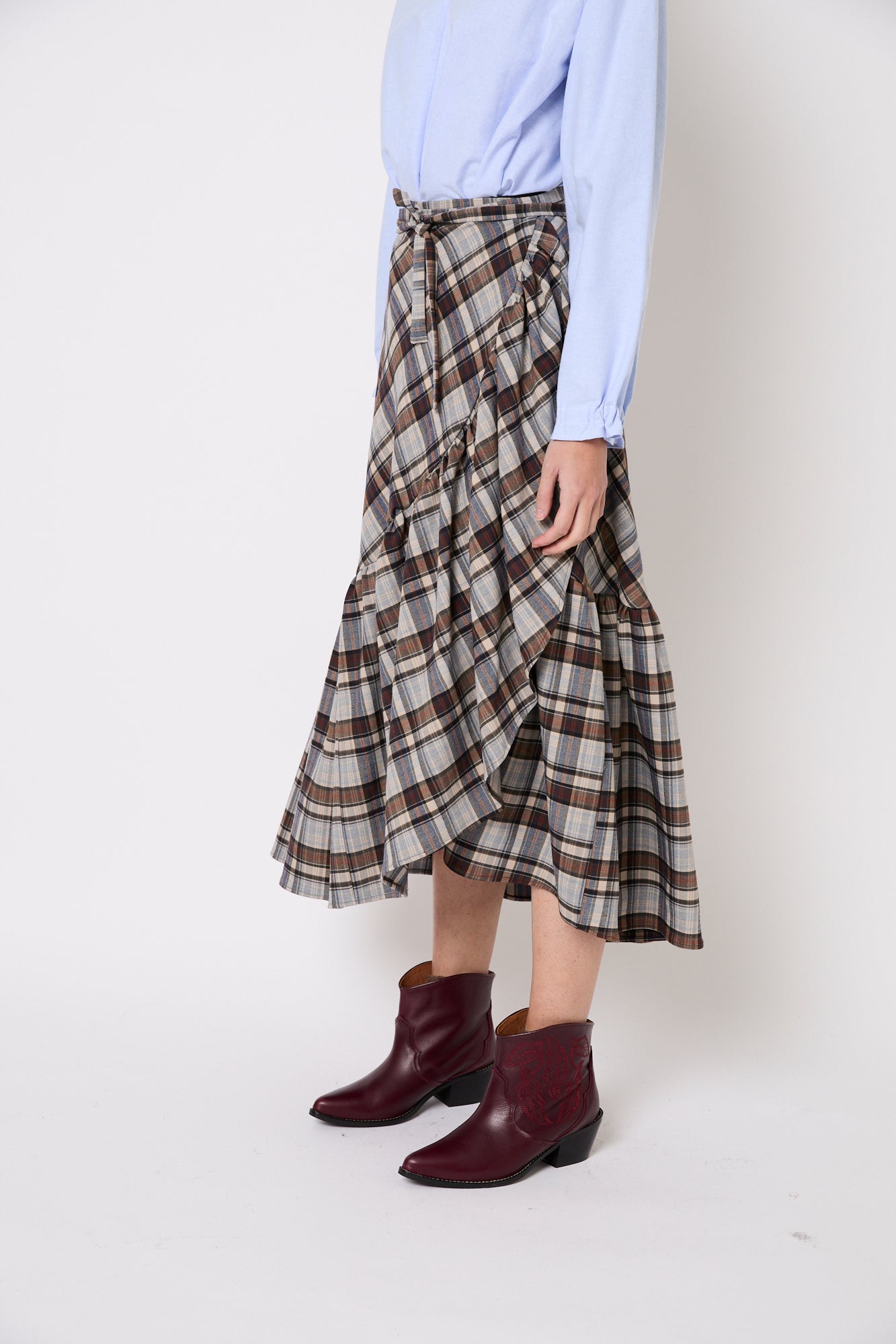 JUPE PAREO TARTAN MARRON
