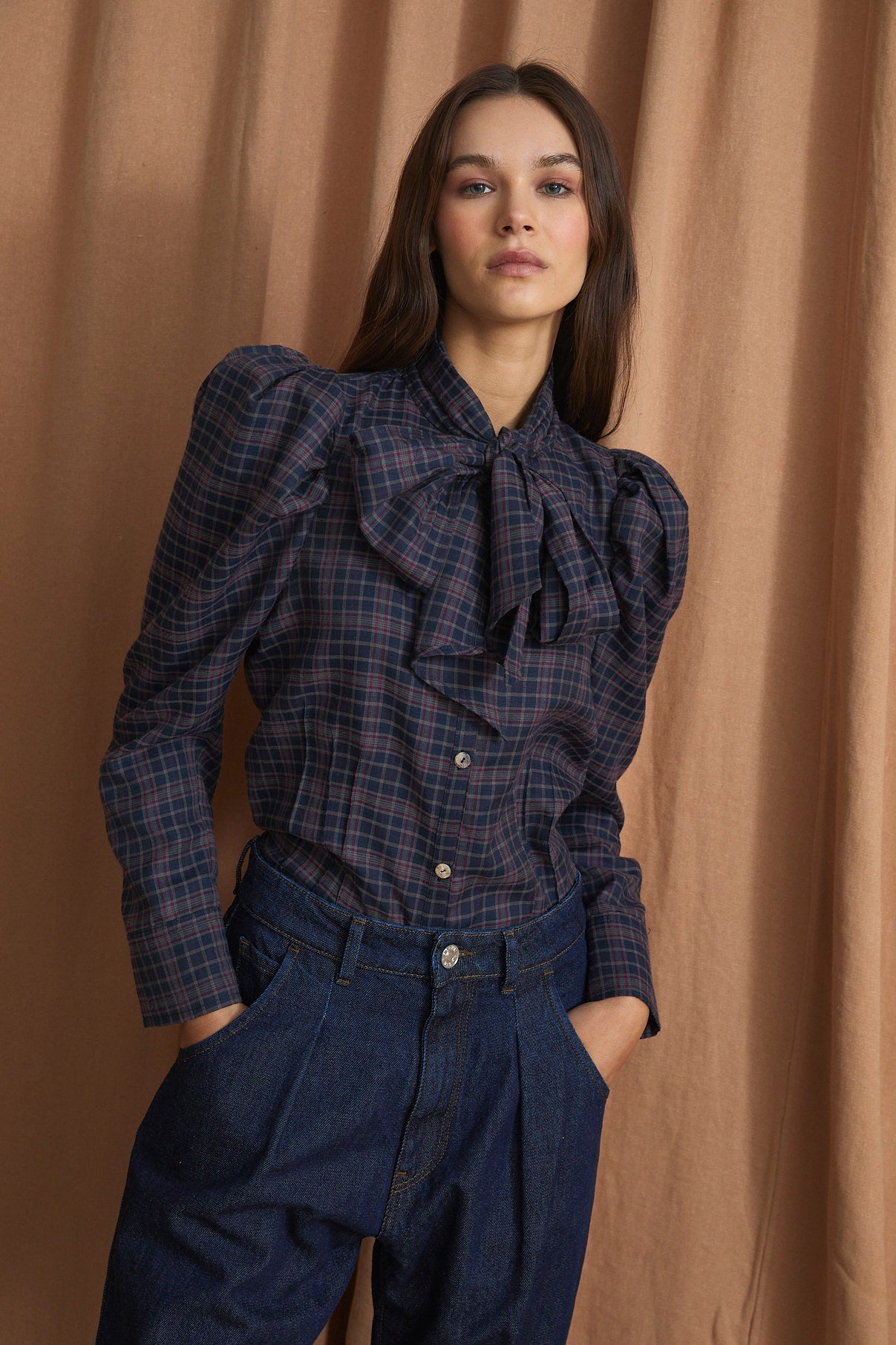 PAJARITA MADRAS BLUE BLOUSE