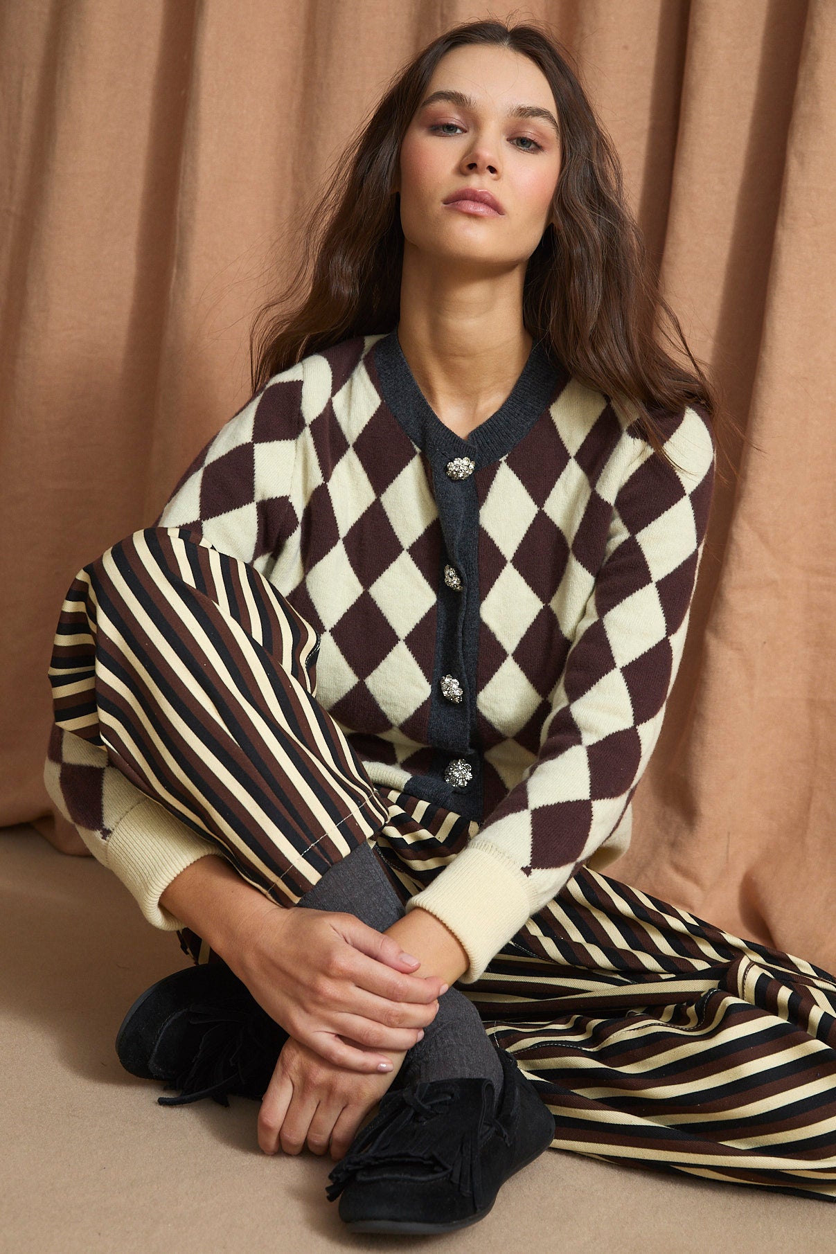 CHAQUETA ARLEQUIN PUNTO MANTEQUILLA