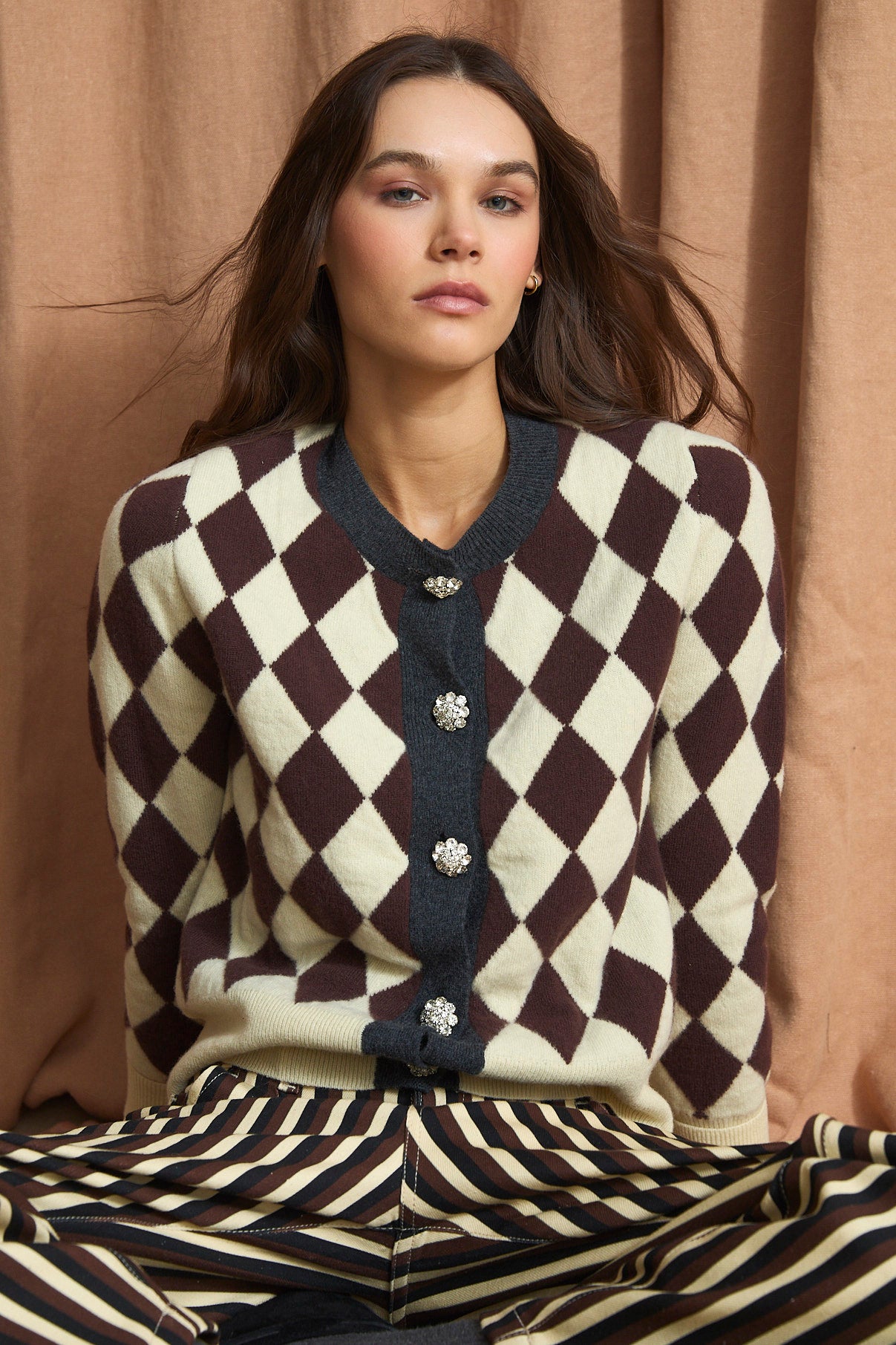 CHAQUETA ARLEQUIN PUNTO MANTEQUILLA