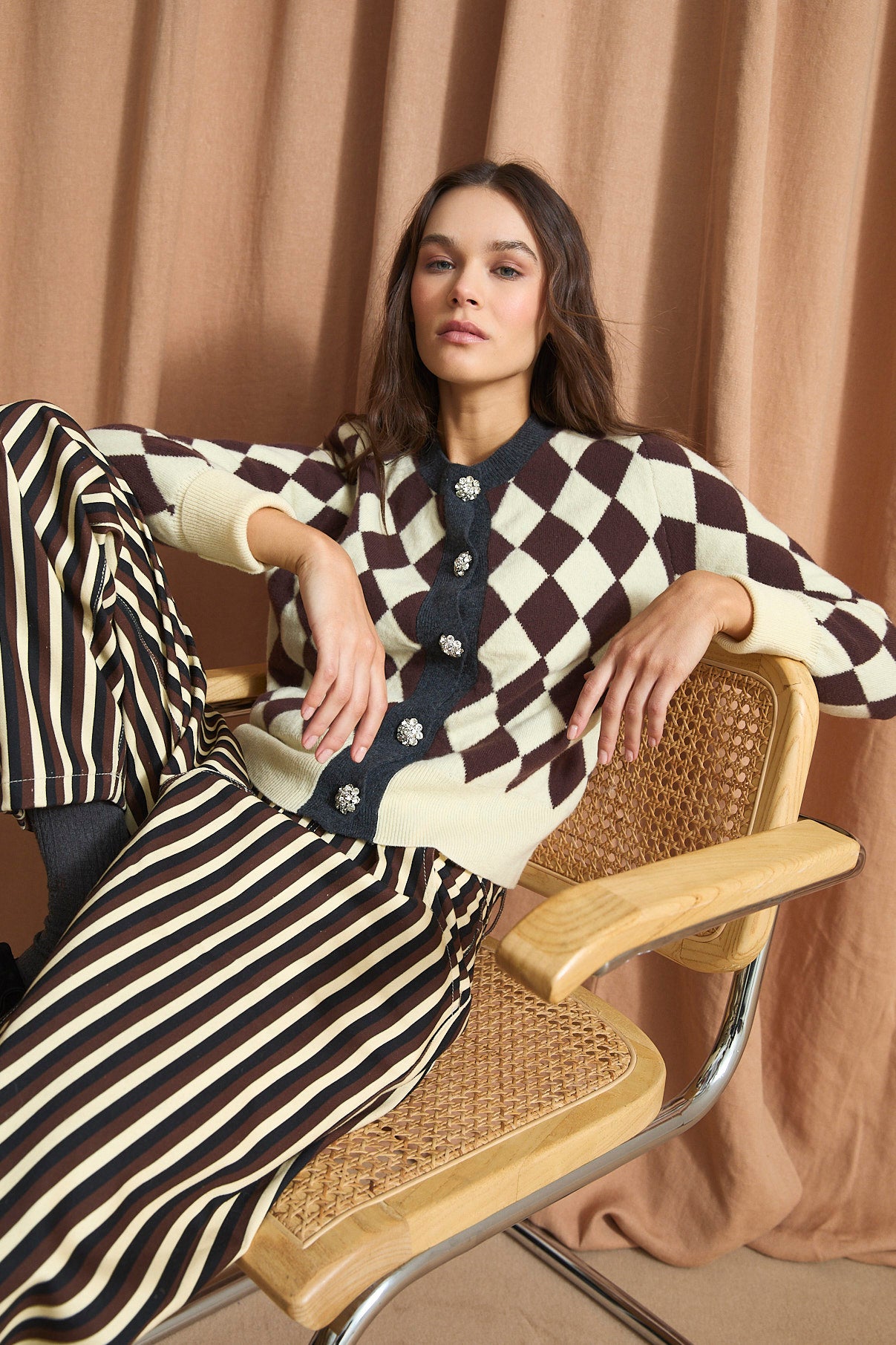 CHAQUETA ARLEQUIN PUNTO MANTEQUILLA