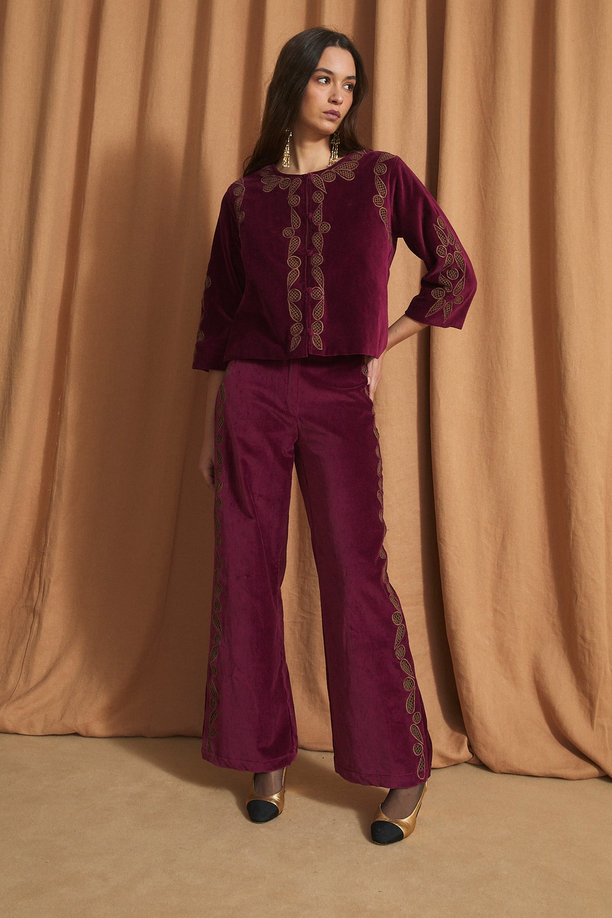 ROSE VELVET BURGUNDY TROUSERS