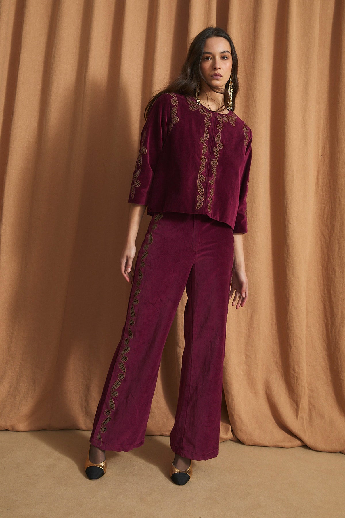 TOTAL LOOK ROSE VELVET BURGUNDY