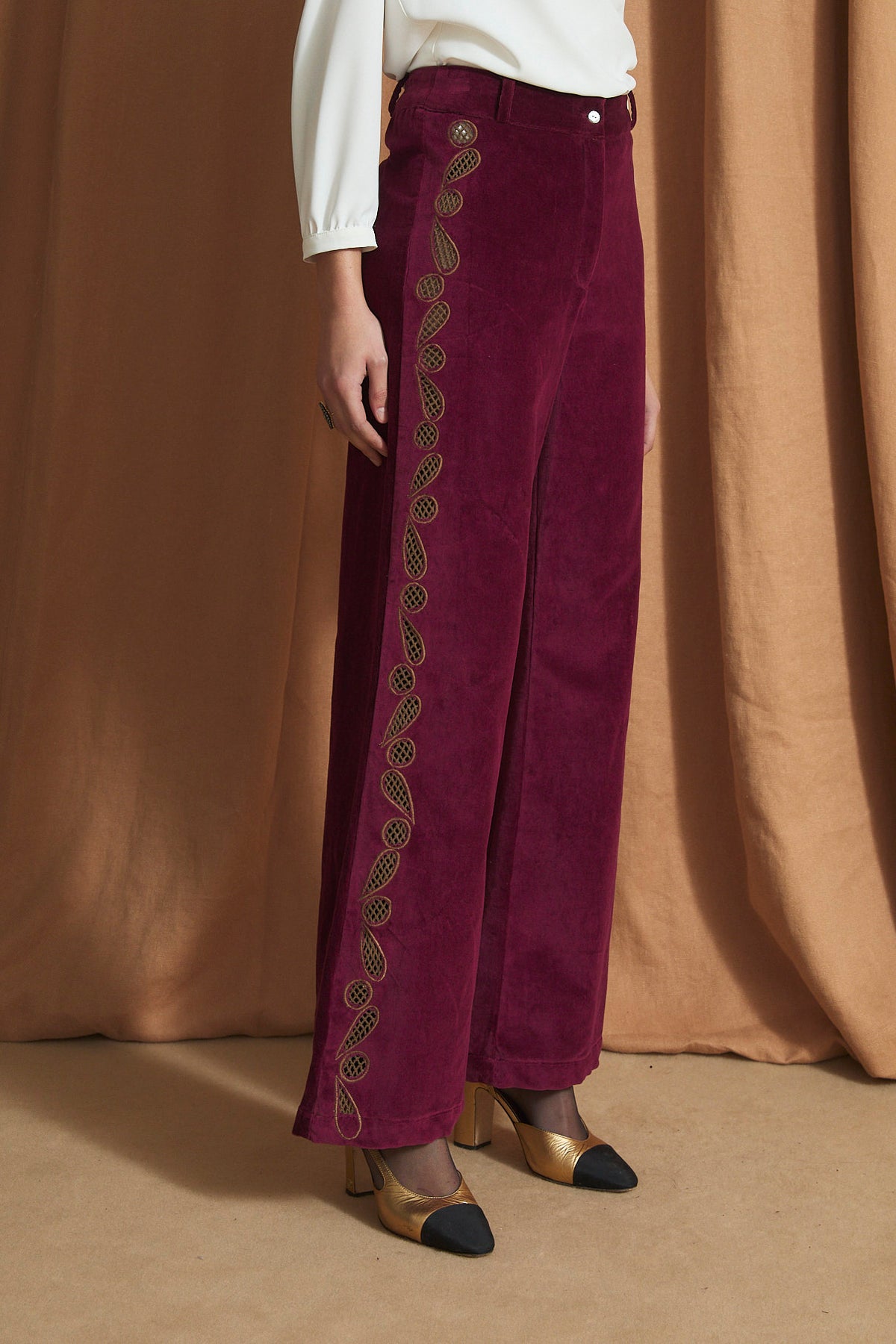 ROSE VELVET BURGUNDY TROUSERS
