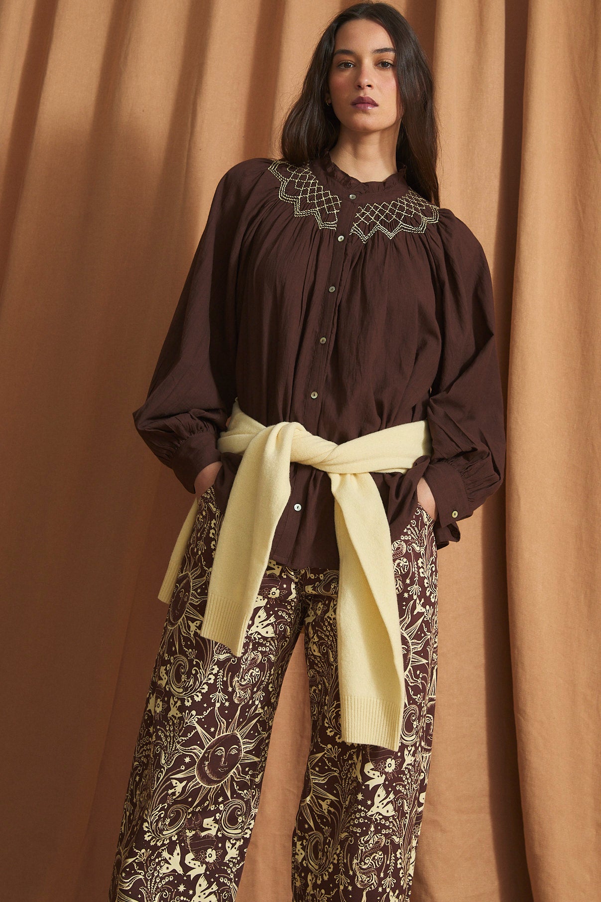 BLUSA TULIP TWILL MARRON