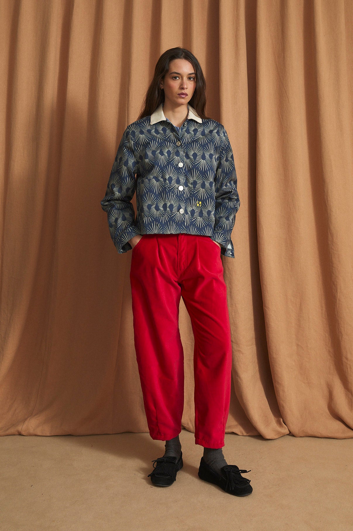 PANTALON BOYFRIEND VELVET ROJO