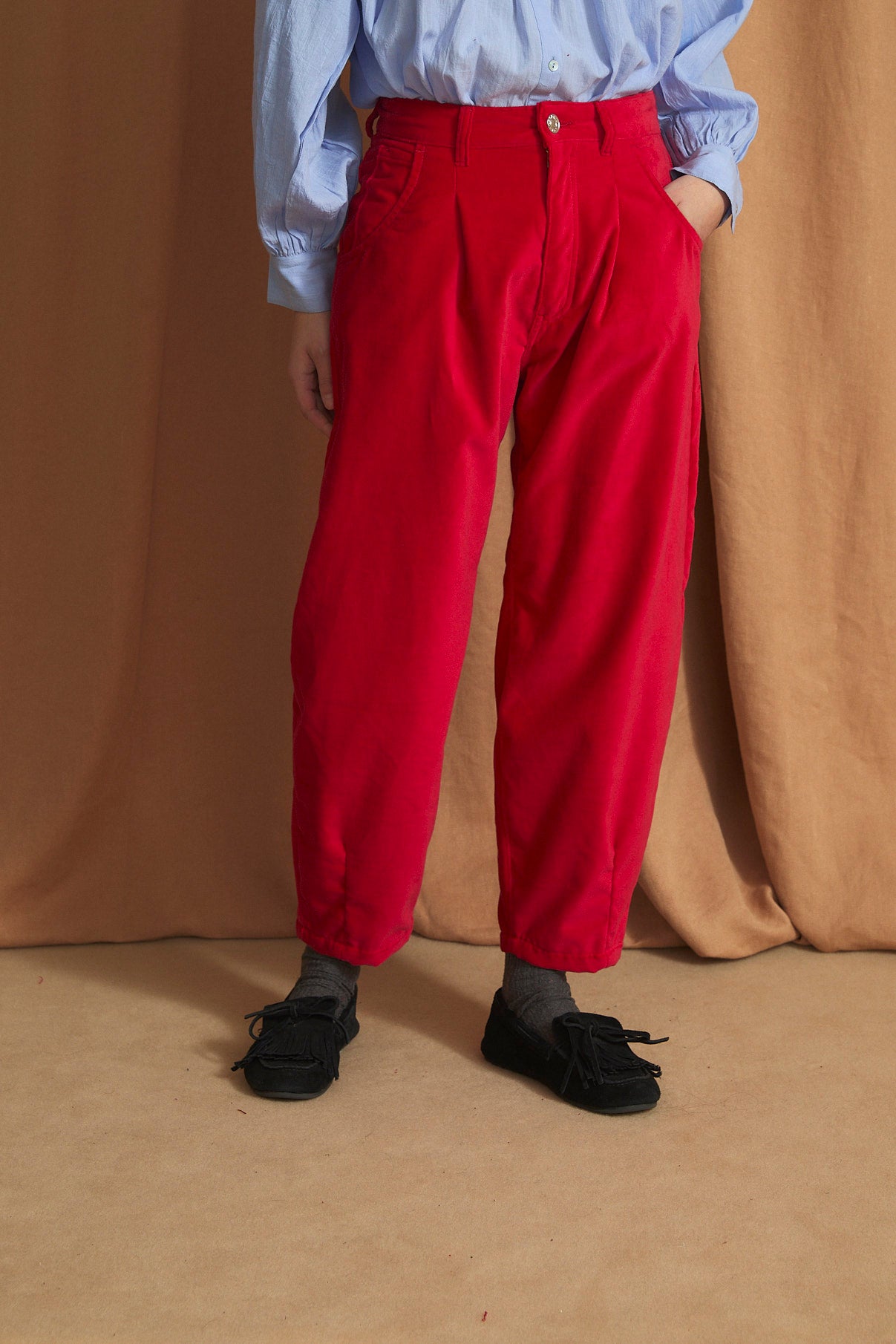 PANTALON BOYFRIEND VELVET ROJO
