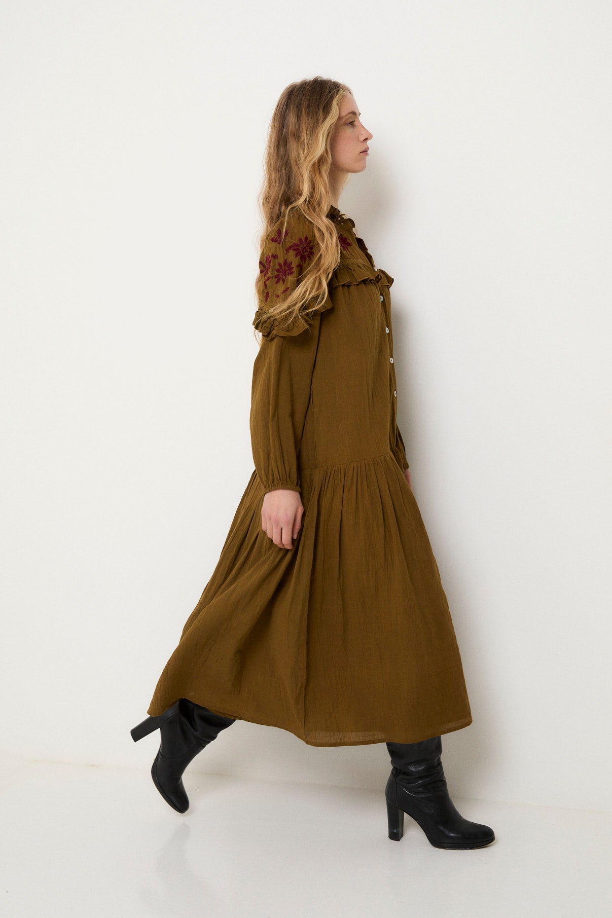 VESTIDO TRUJILLO EMBROIDERY KAKI