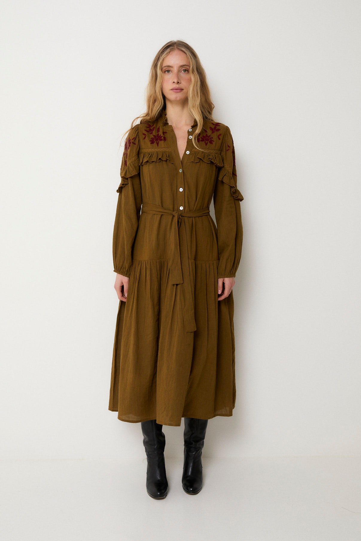 VESTIDO TRUJILLO EMBROIDERY KAKI