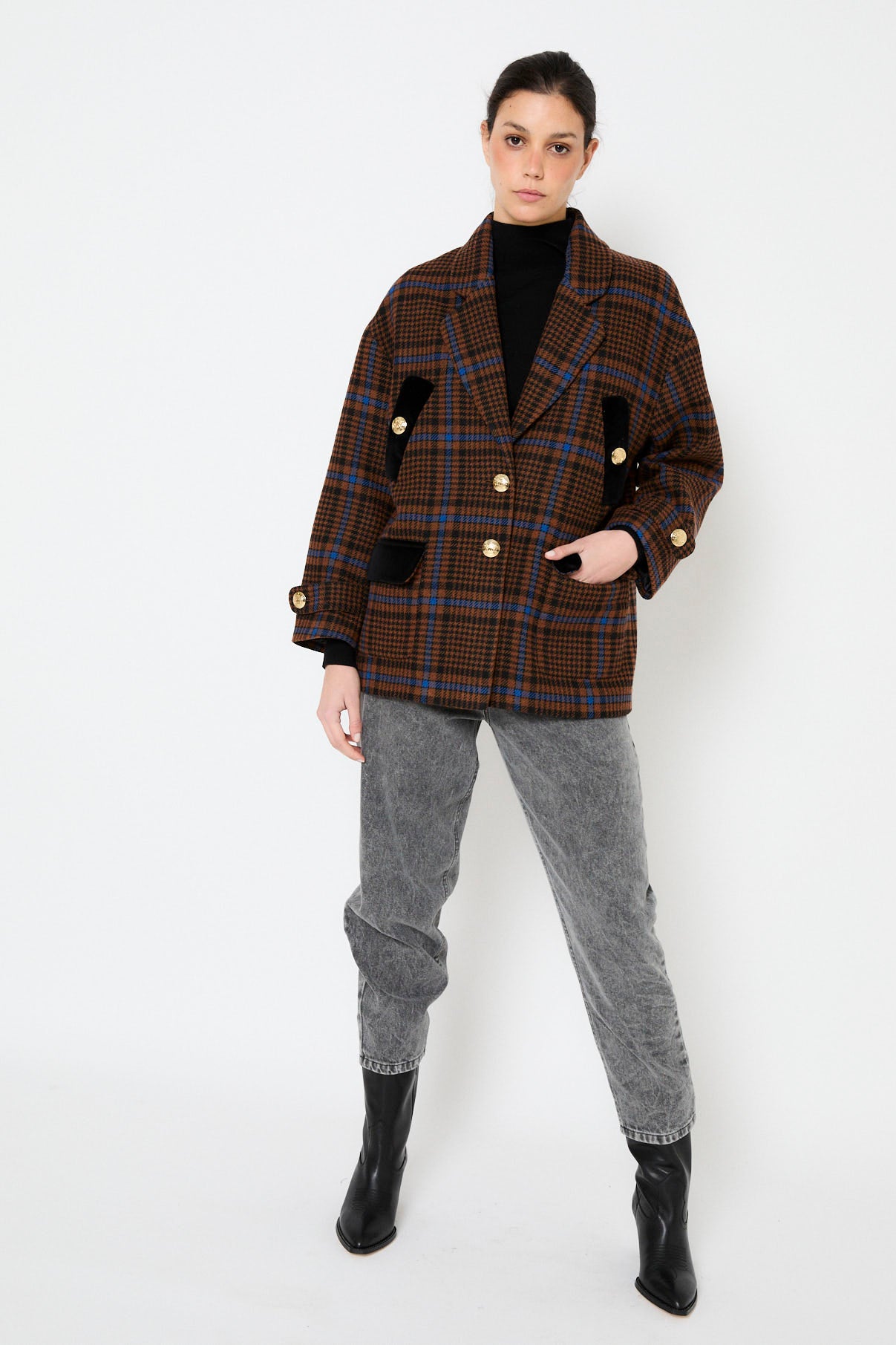 CHAQUETON DAKOTA CUADROS CAMEL