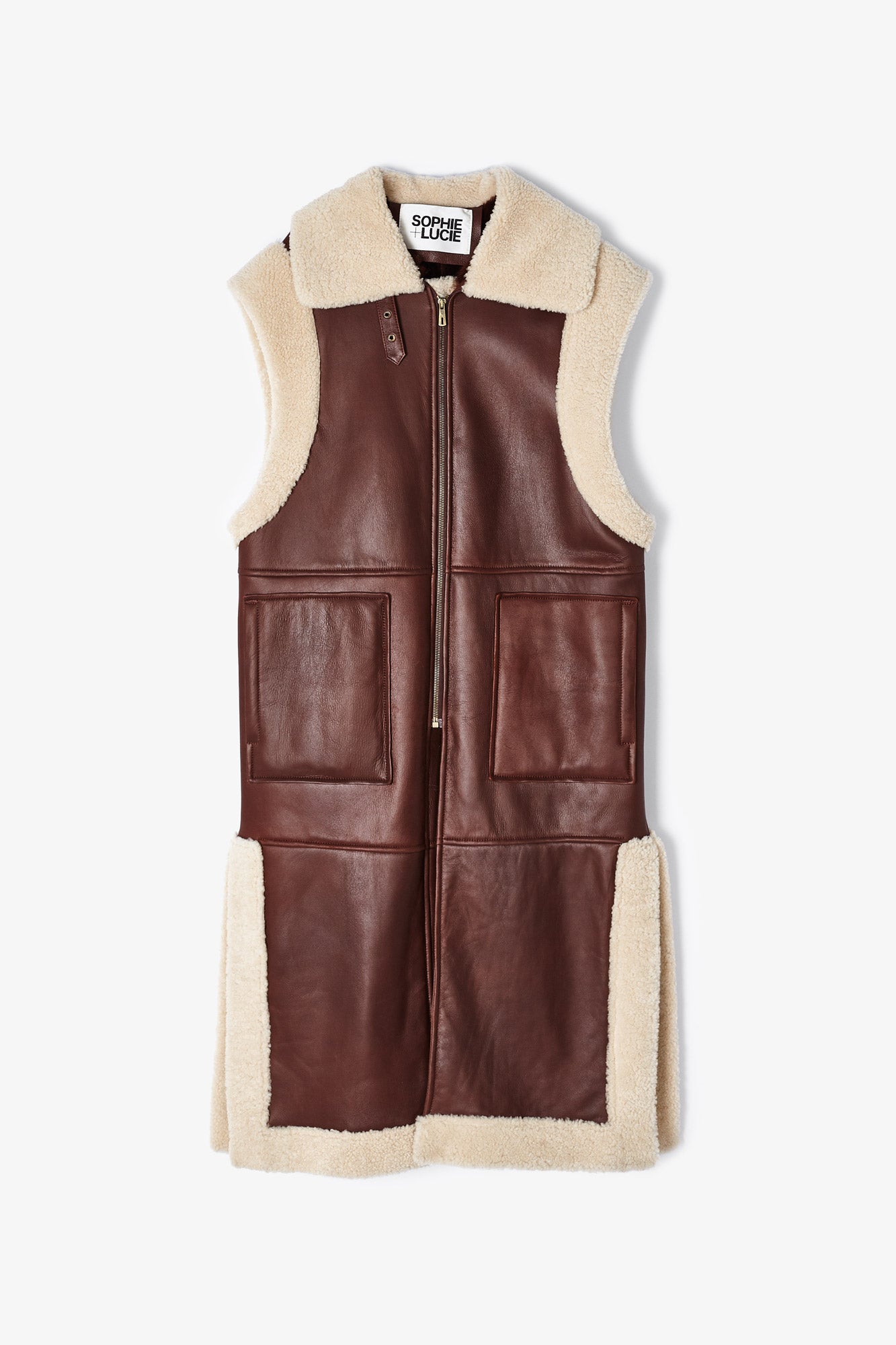 COPOLA LONG BROWN LEATHER WAISTCOAT