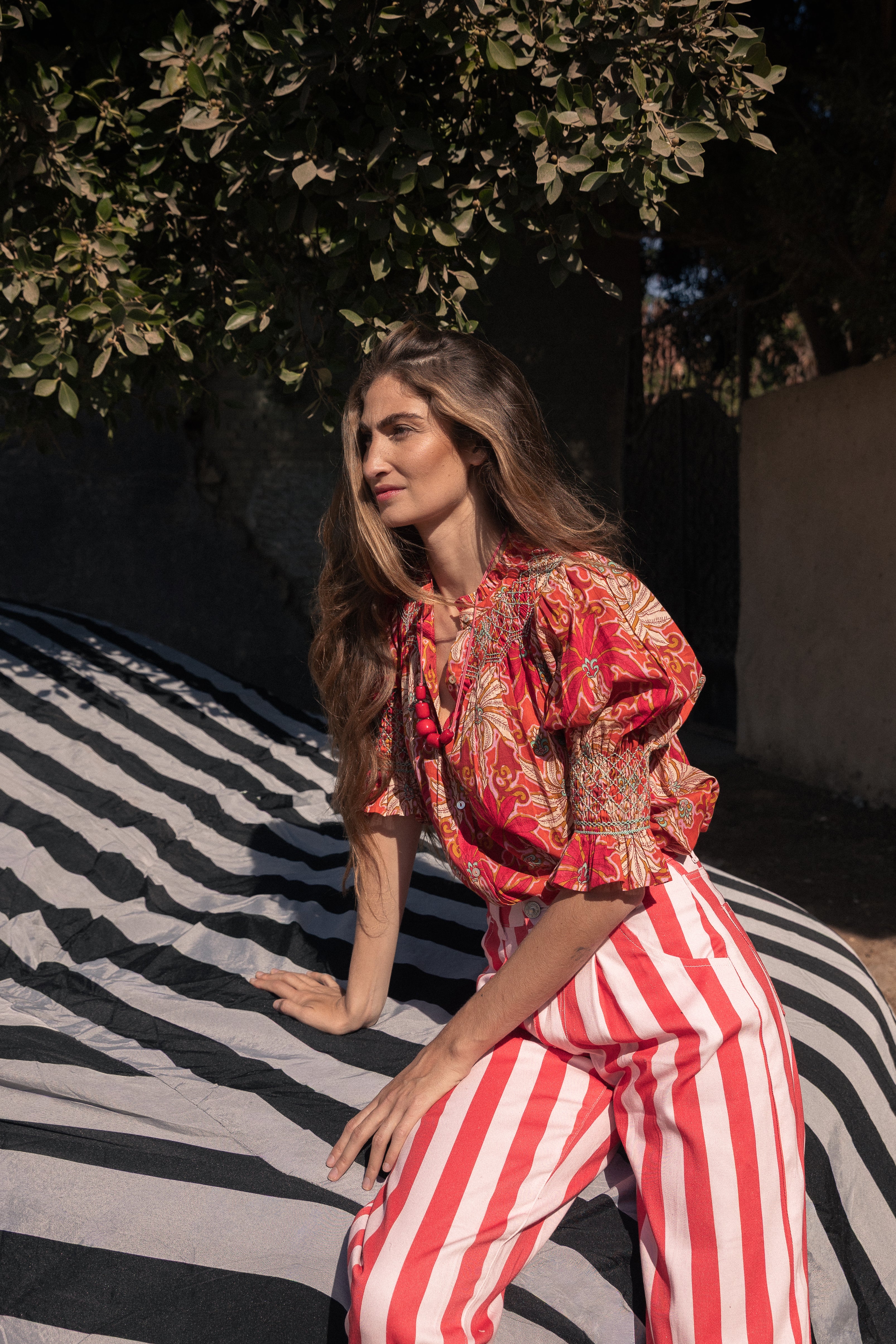 BLUSA TULA PALMAS ROJO