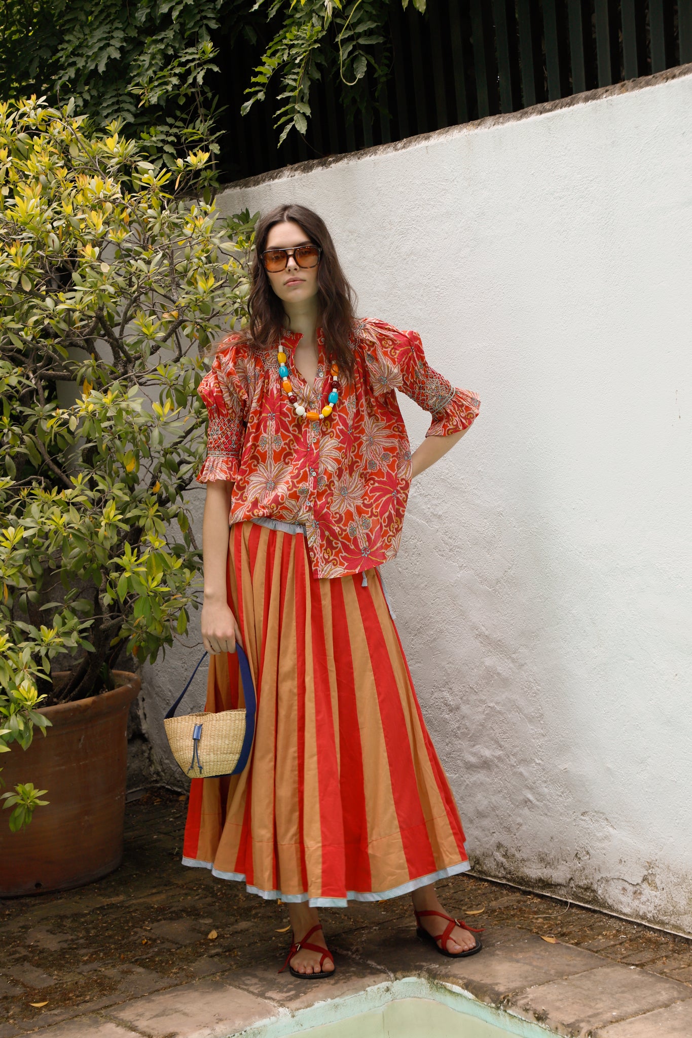 BLUSA TULA PALMAS ROJO
