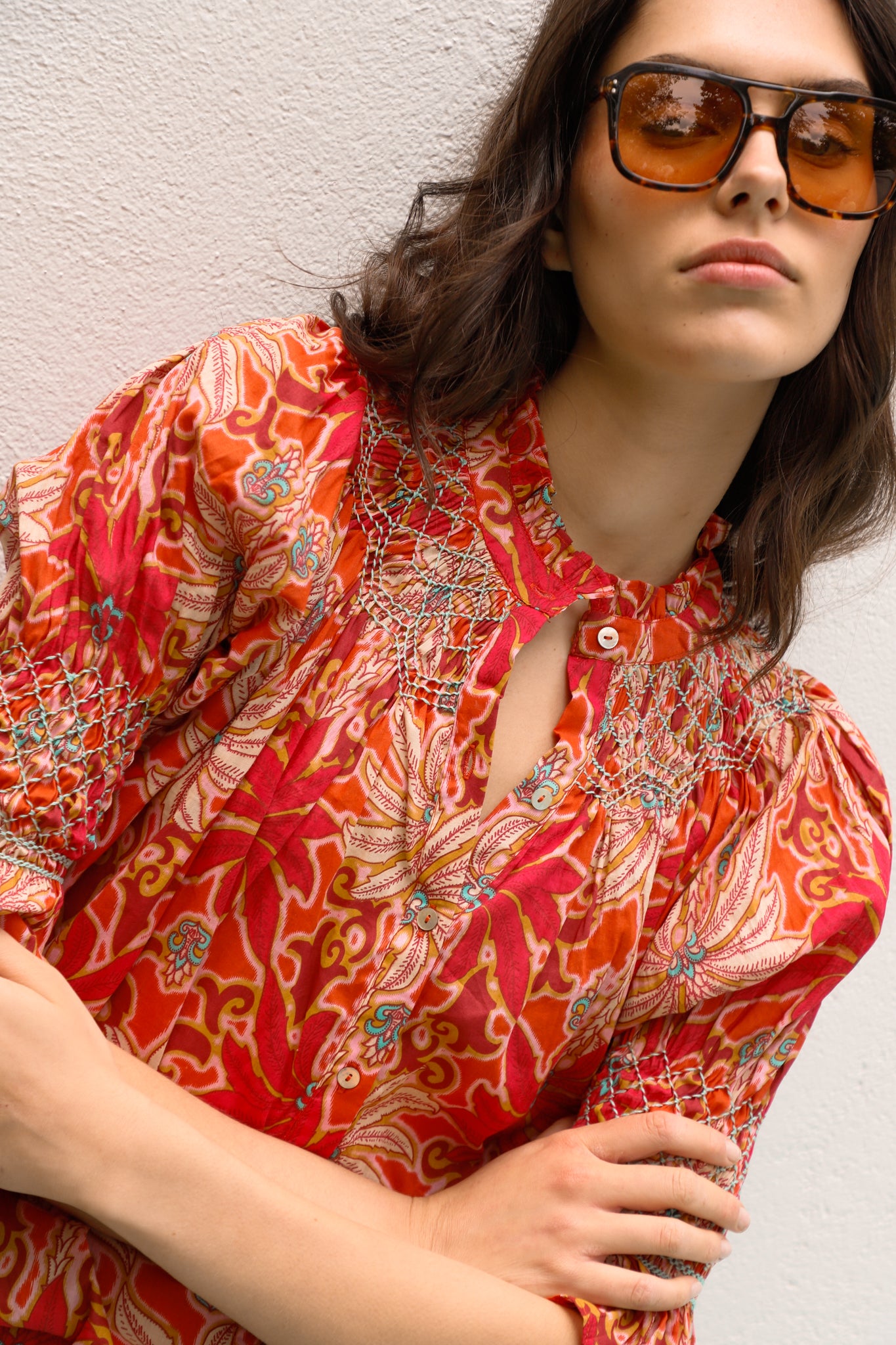BLUSA TULA PALMAS ROJO