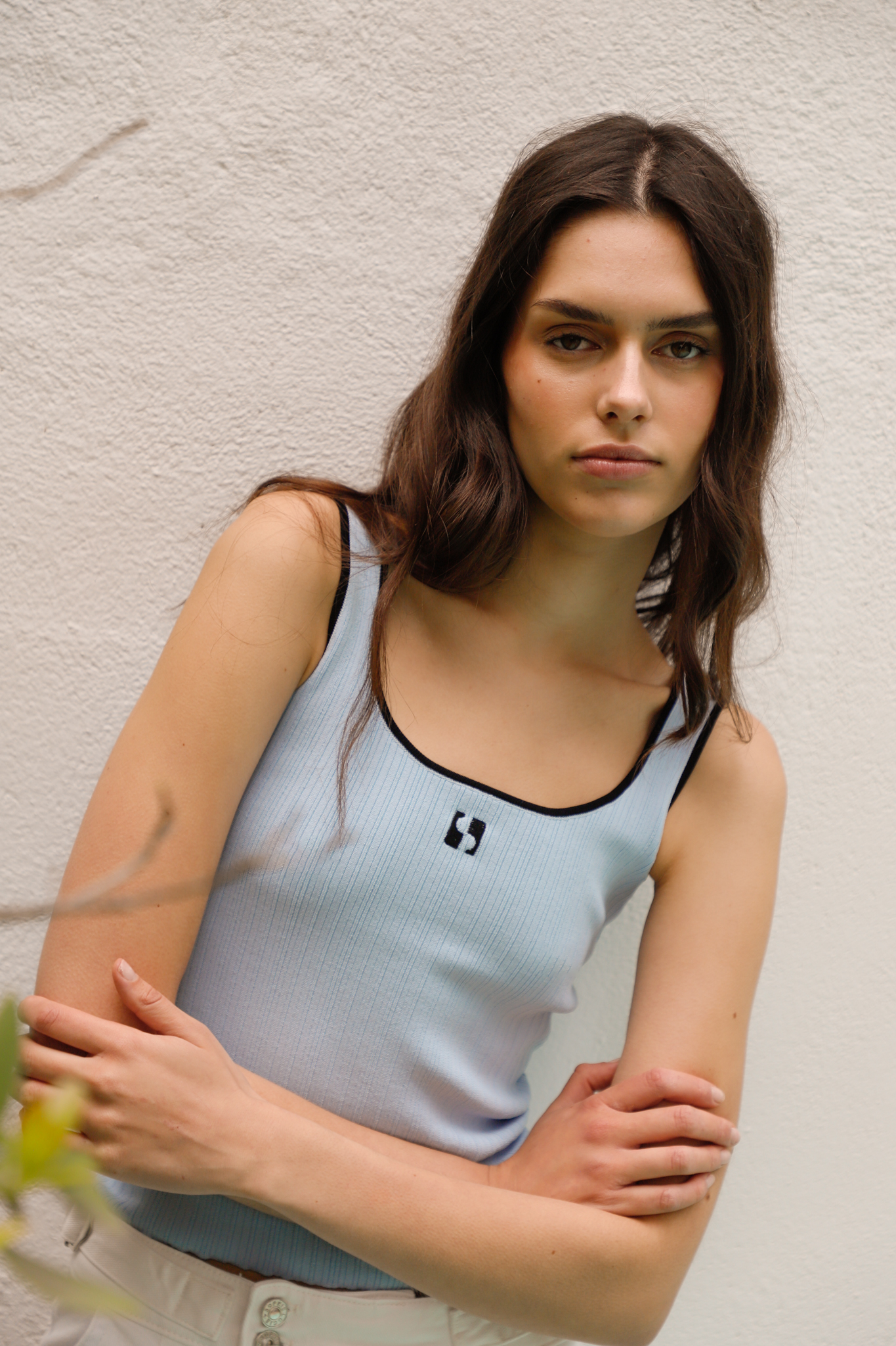 LOGO KNITTED ICE BLUE TOP