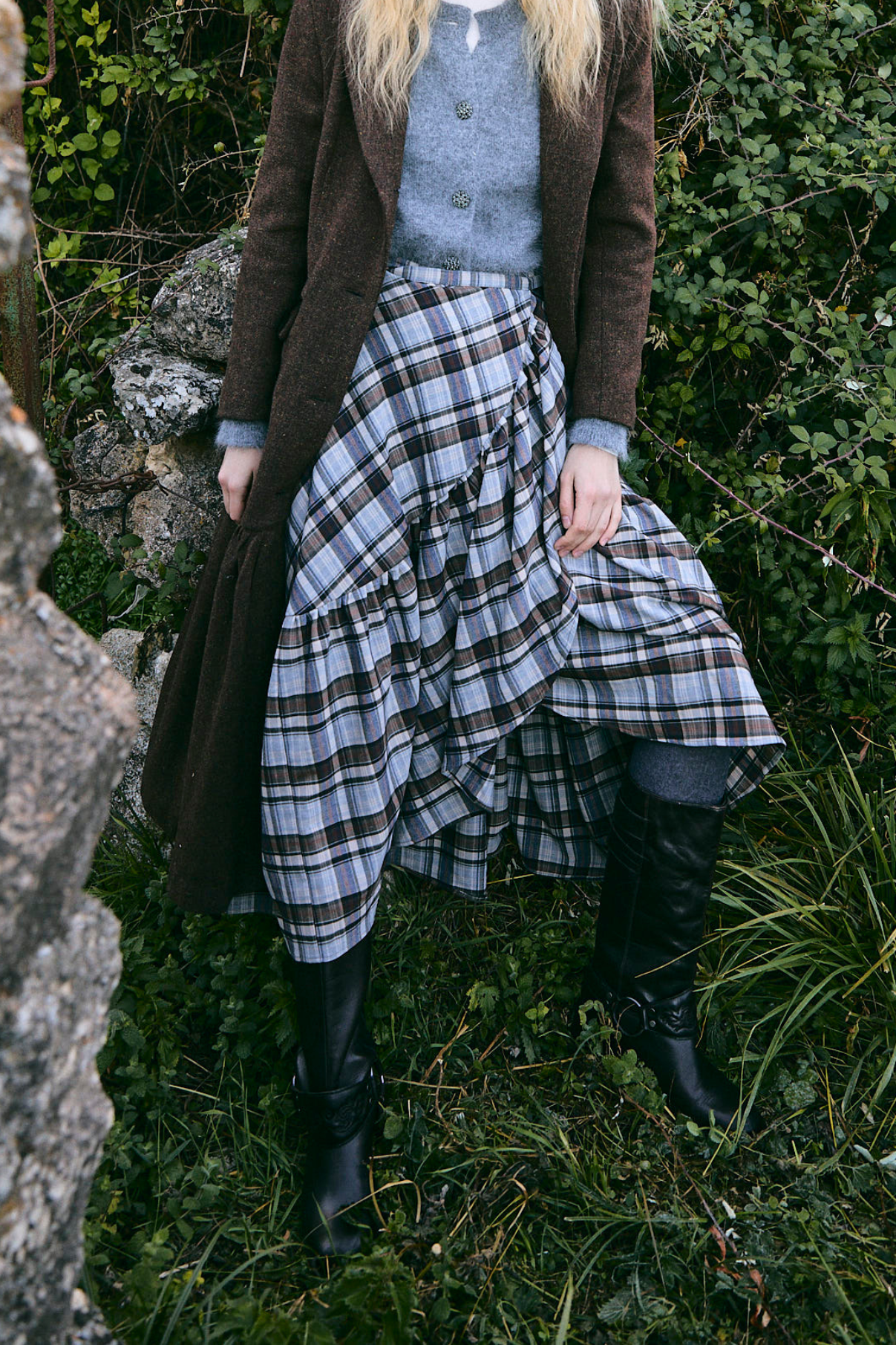 FALDA PAREO TARTAN MARRON