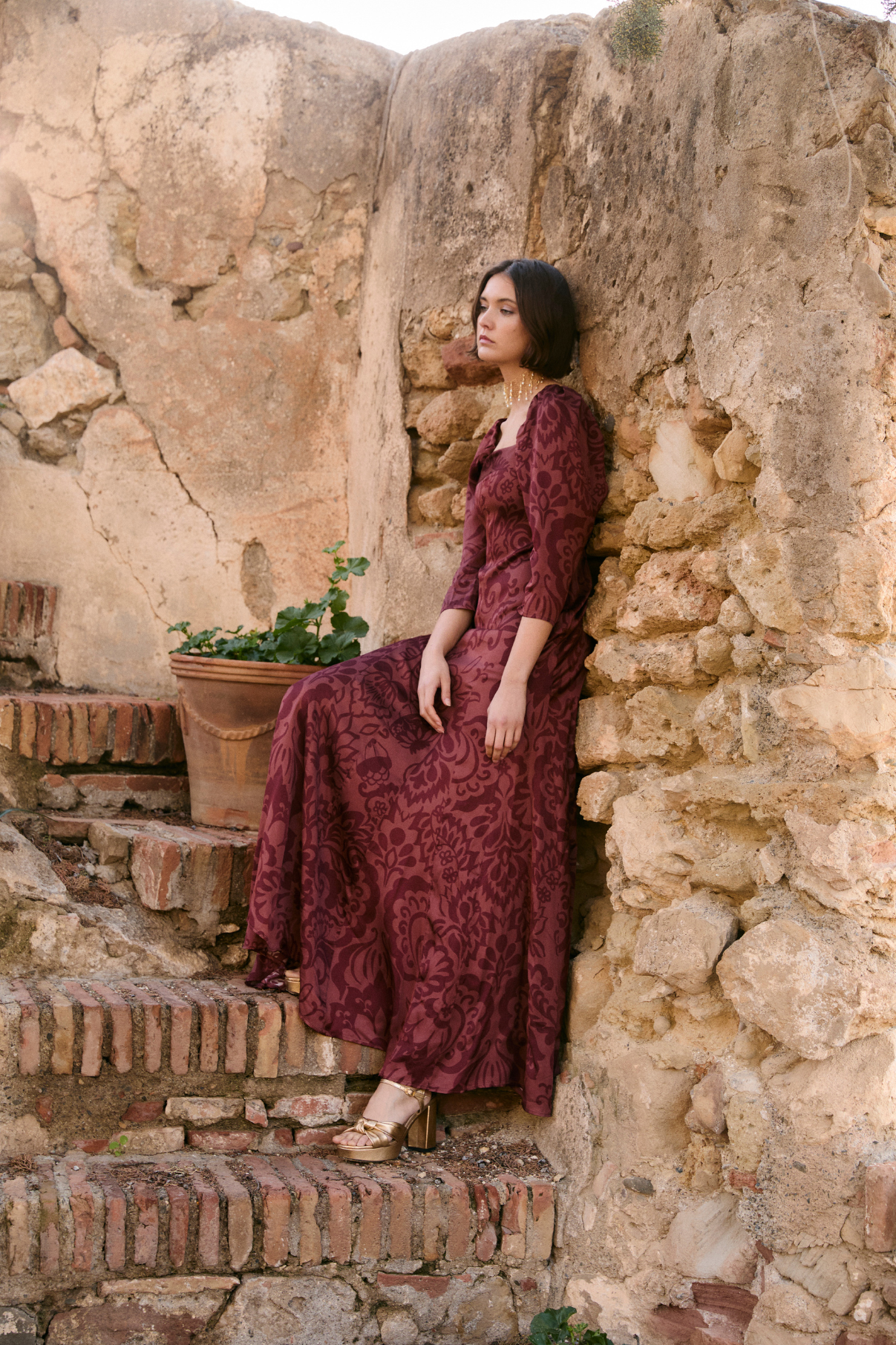 VESTIDO RAMONA DAMASCO TERRACOTA