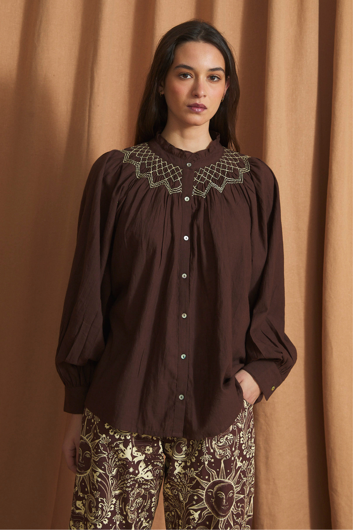 BLUSA TULIP TWILL MARRON