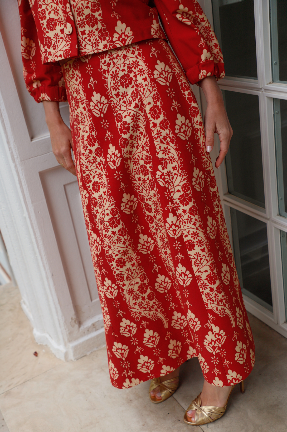 COLUMN PRINTED RED SKIRT