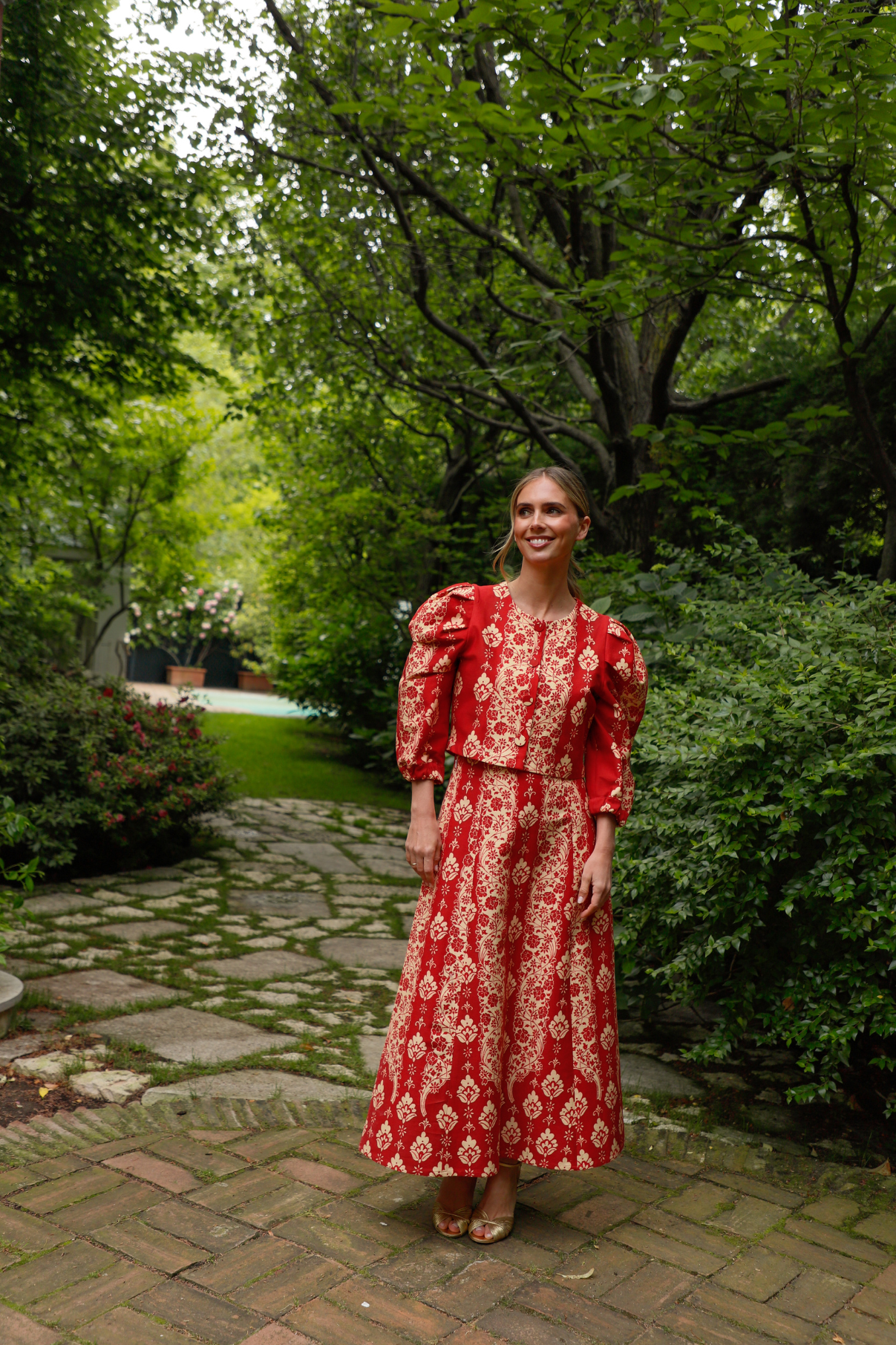 COLUMN PRINTED RED SKIRT