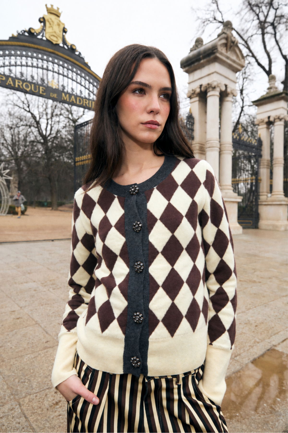 CHAQUETA ARLEQUIN PUNTO MANTEQUILLA