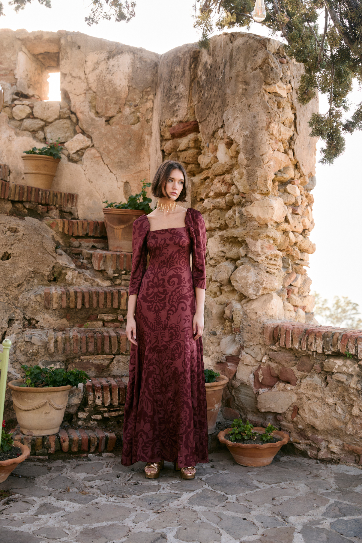 VESTIDO RAMONA DAMASCO TERRACOTA