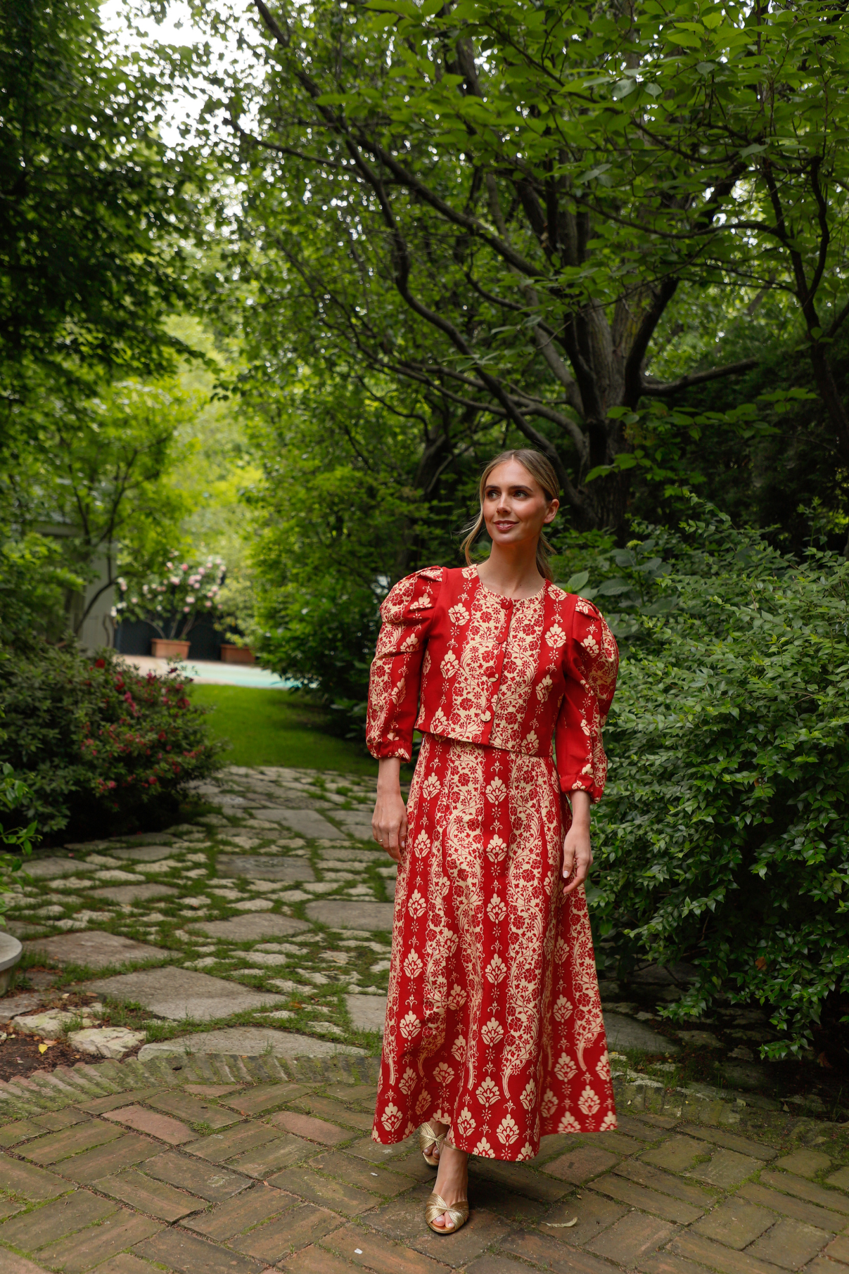 COLUMN PRINTED RED SKIRT