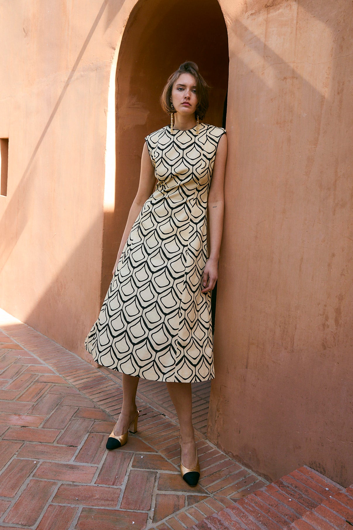 VESTIDO COLUMN COLMENA NEGRO