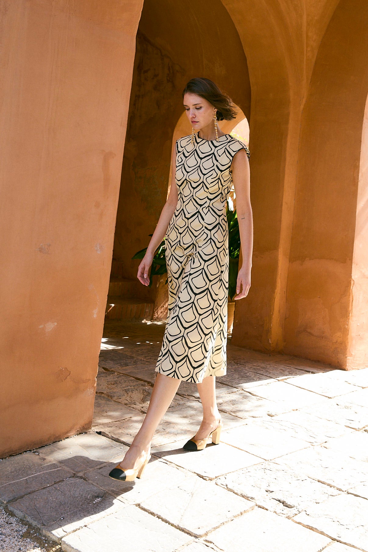 VESTIDO COLUMN COLMENA NEGRO