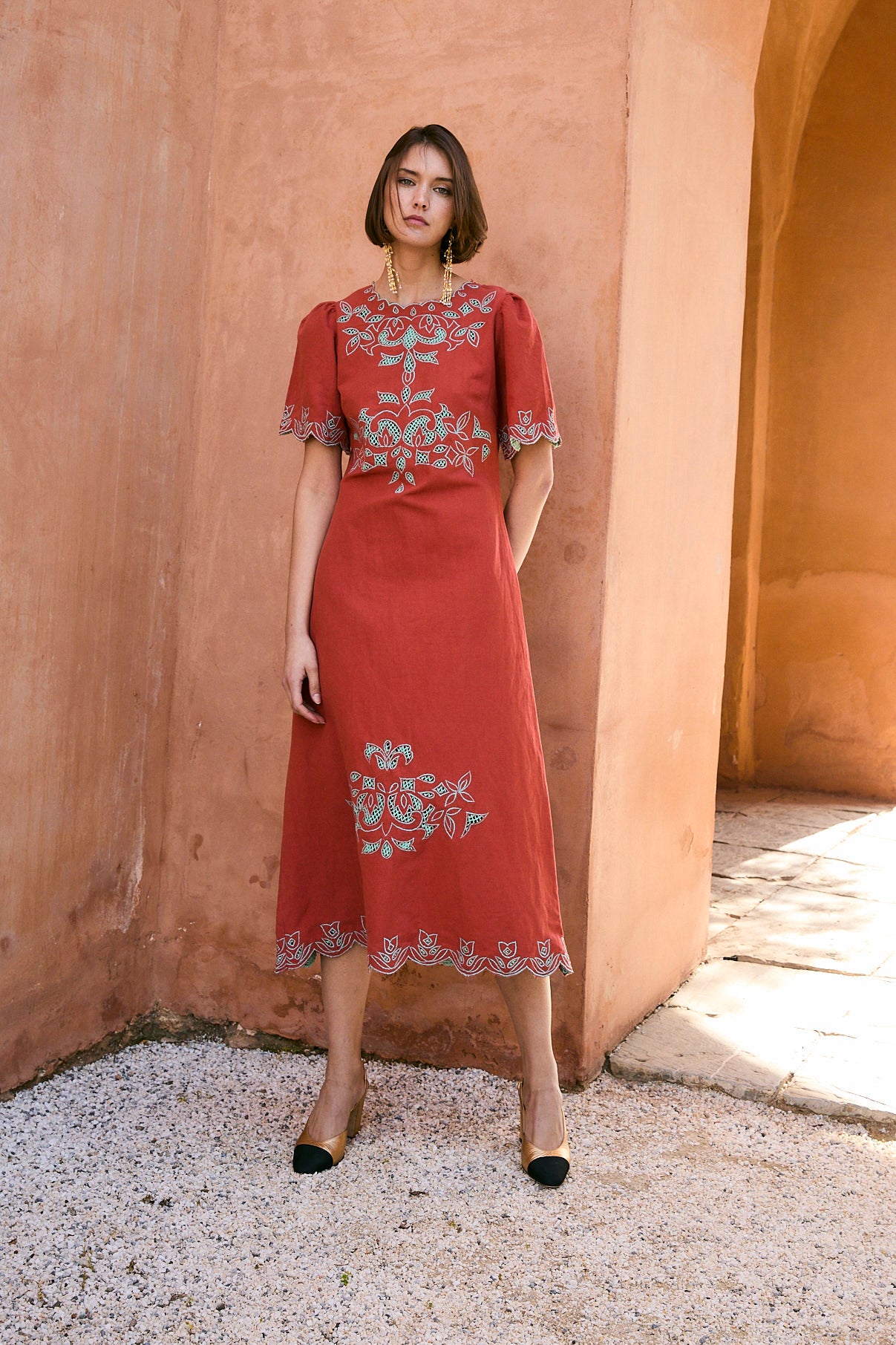 VESTIDO PEONIA EMBROIDERY TEJA
