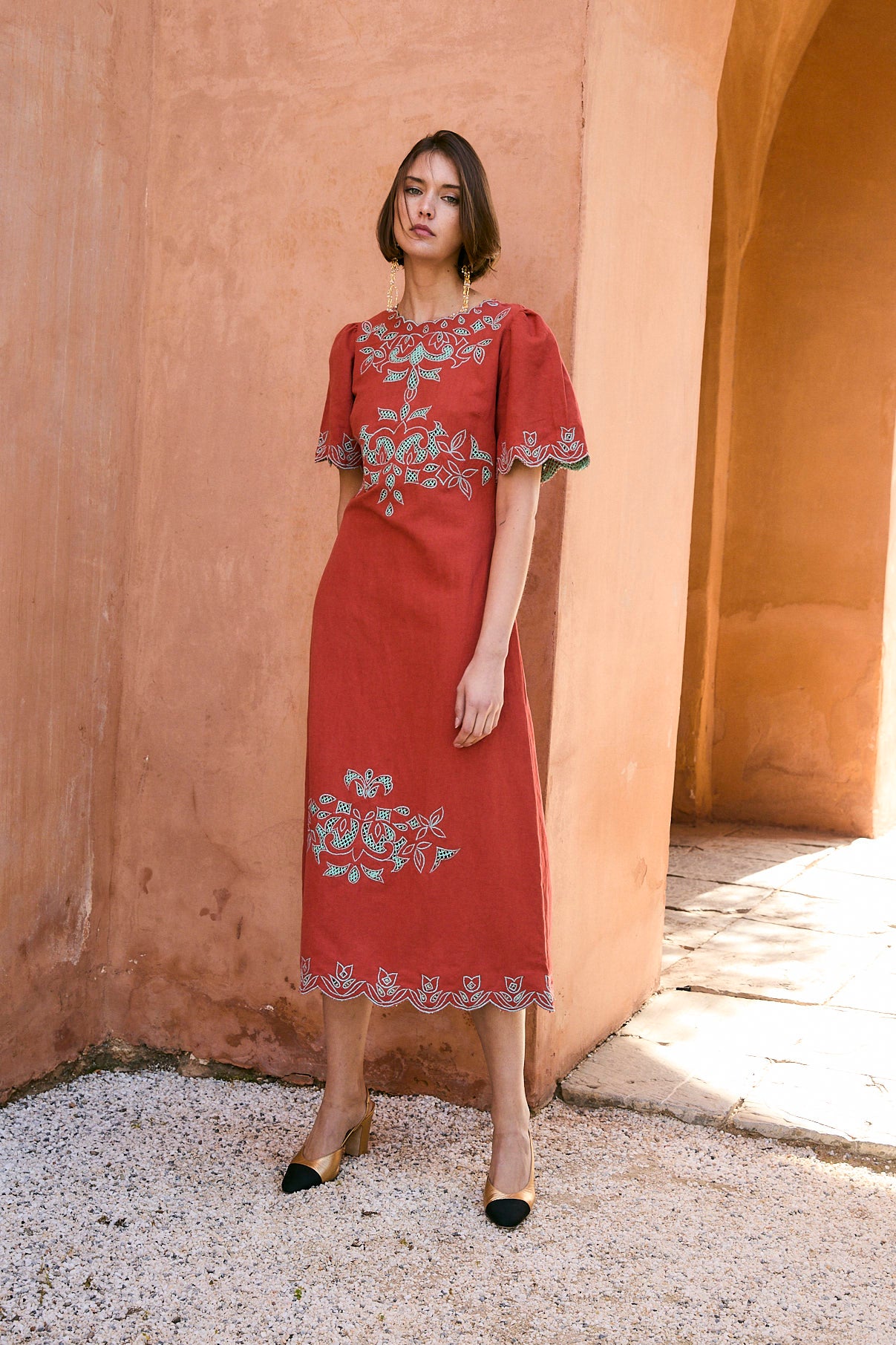 VESTIDO PEONIA EMBROIDERY TEJA